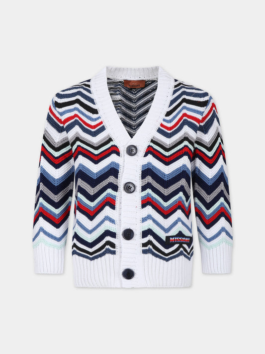 Maglione bianco per bambino con motivo chevron,Missoni,MU9P10 X0018 999BC