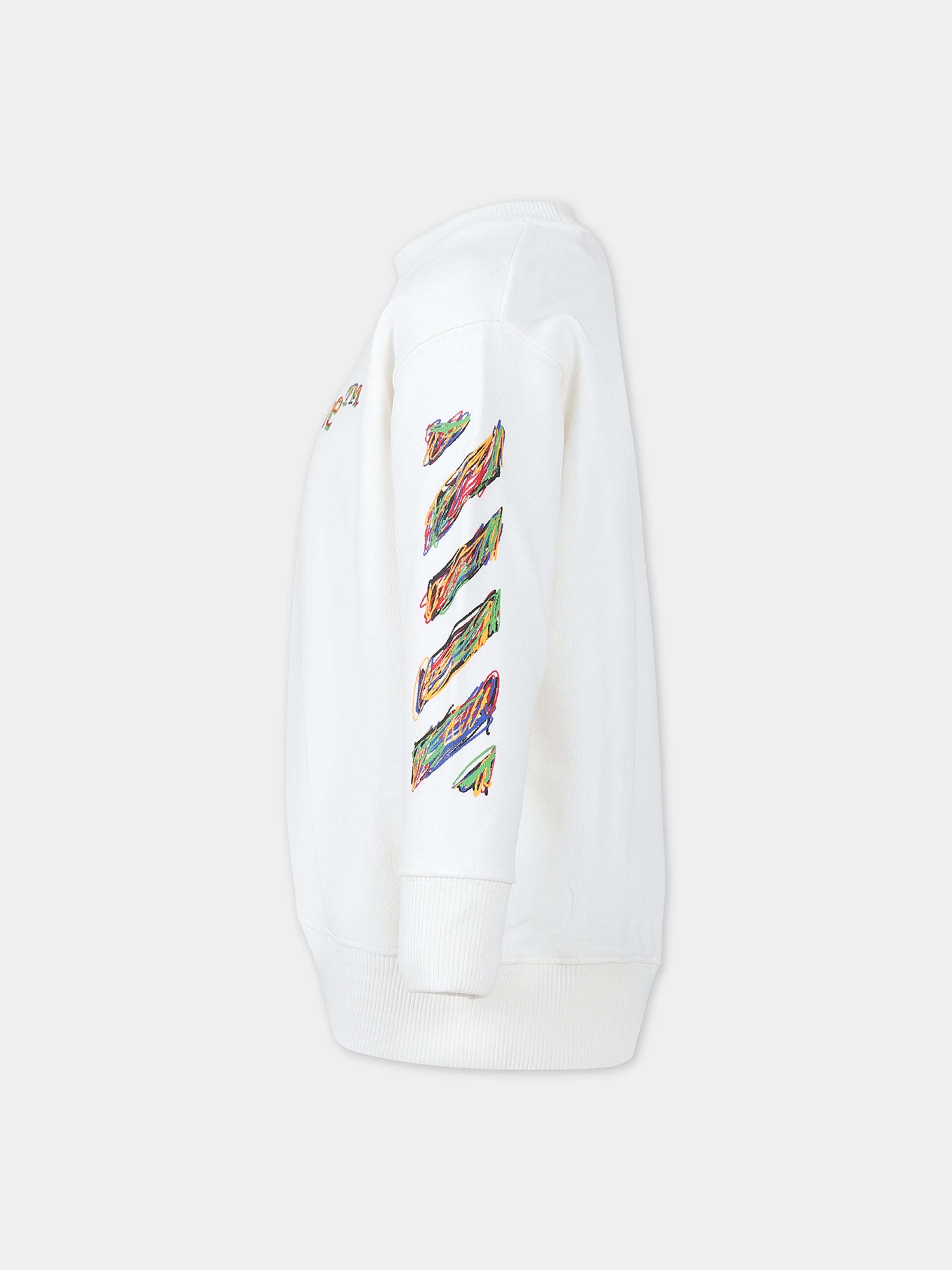 Felpa bianca per bambino con logo,Off White,OBBA001S24FLE0040184
