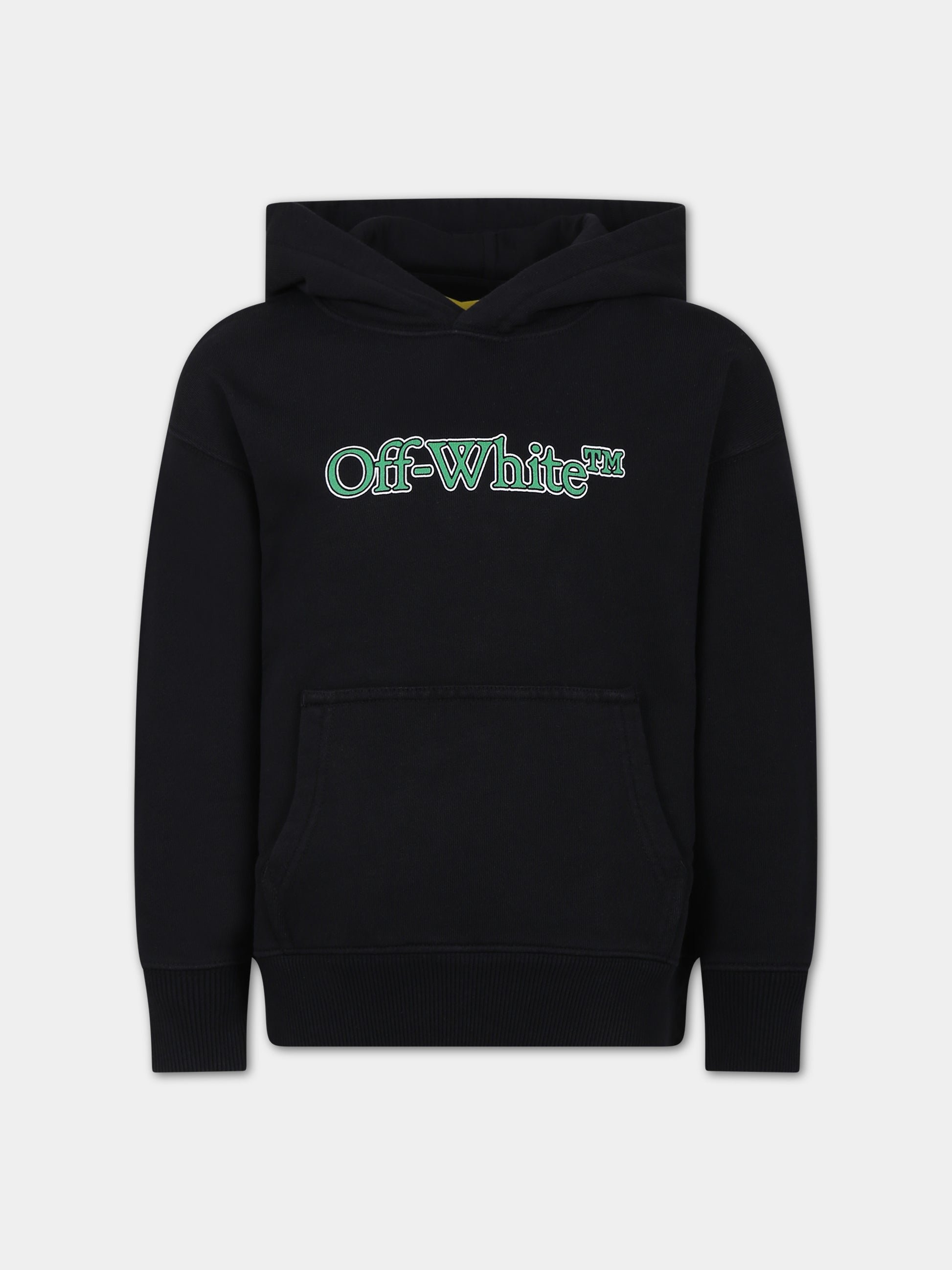 Felpa nera con cappuccio per bambino con logo,Off White,OBBB001S24FLE0031055