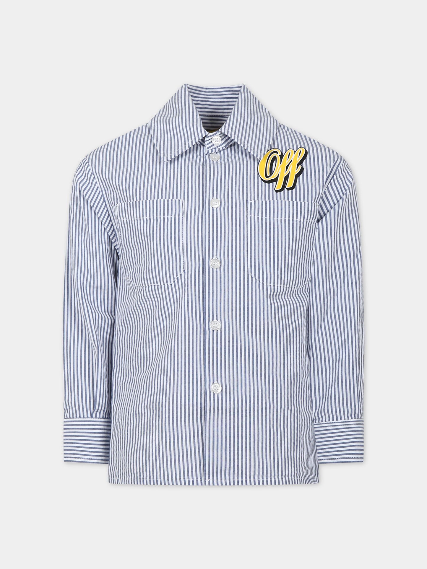 Camicia celeste per bambino con logo,Off White,OBGA003S24FAB0024518