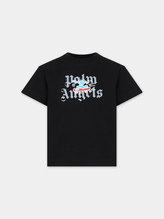 T-shirt nera per bambino con logo e stampa,Palm Angels,PBAA003S24JER0061010
