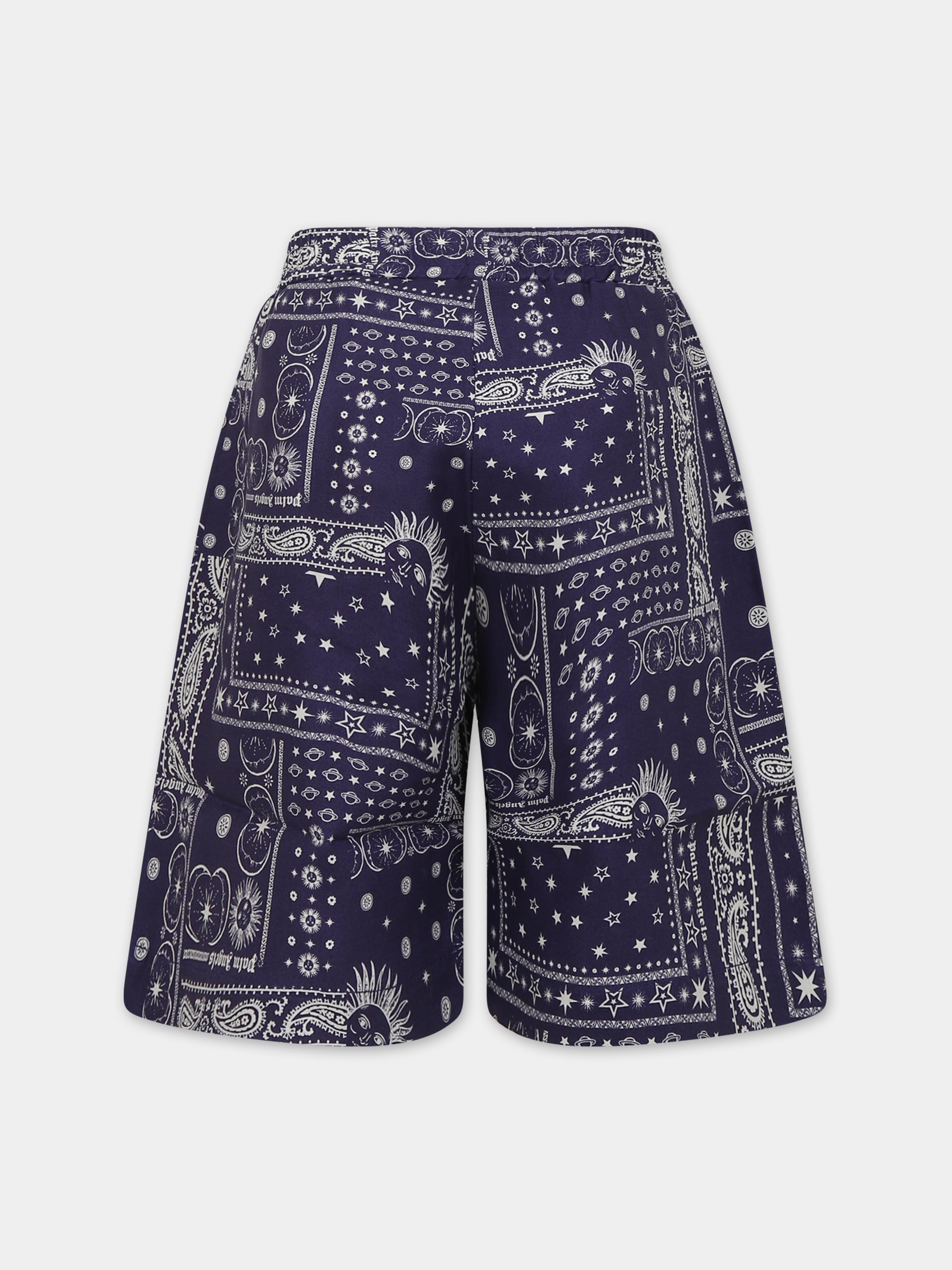 Shorts blu per bambino con stampa,Palm Angels,PBCB006S24FAB0014603