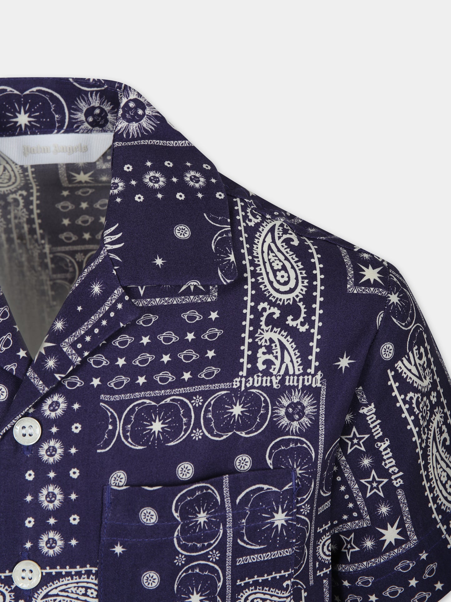 Camicia blu per bambino con stampa,Palm Angels,PBGG002S24FAB0024603