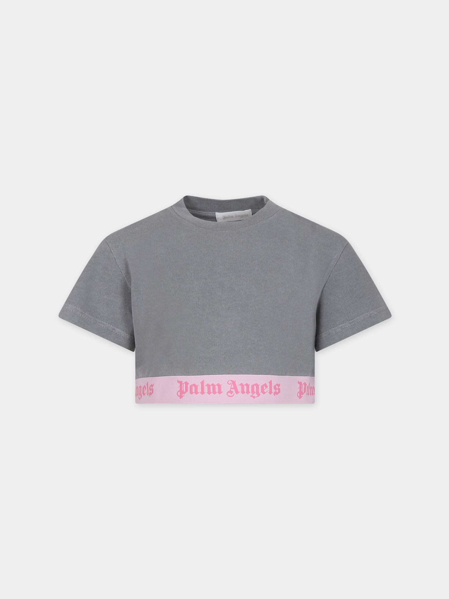 T-shirt grigia per bambina con logo,Palm Angels,PGAA005S24JER0020730