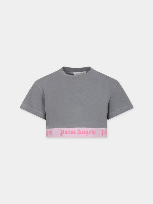 T-shirt grigia per bambina con logo,Palm Angels,PGAA005S24JER0020730