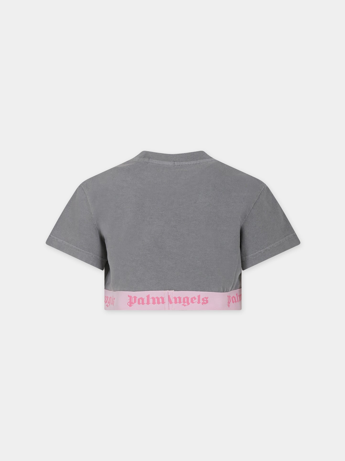 T-shirt grigia per bambina con logo,Palm Angels,PGAA005S24JER0020730