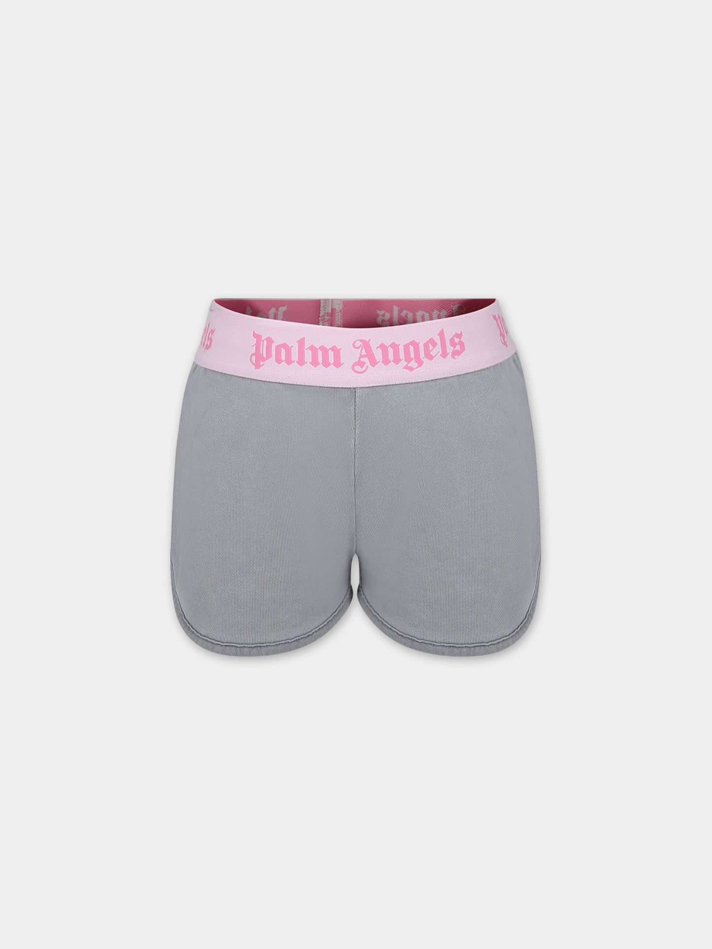 Shorts grigio per bambina con logo,Palm Angels,PGCI003S24FLE0010730
