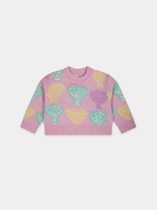 Maglione rosa per neonata con conchiglie,Stella Mccartney Kids,TU9A10 Z1841 50G