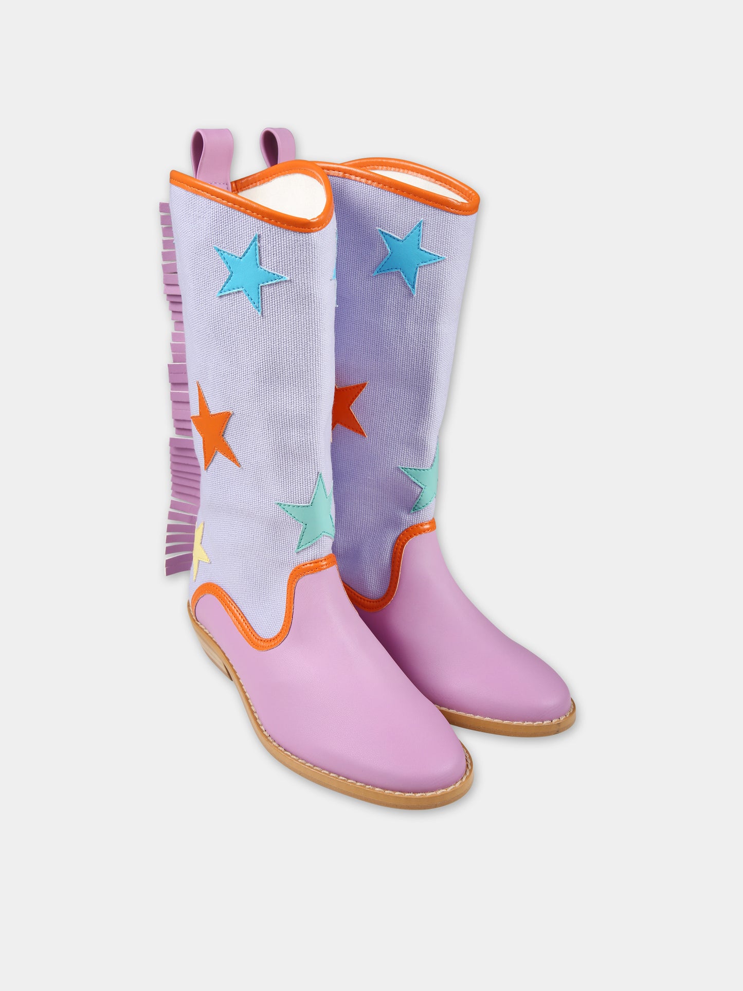 Stivali texani viola per bambina con stelle,Stella Mccartney Kids,TU0B66 Z1167 572