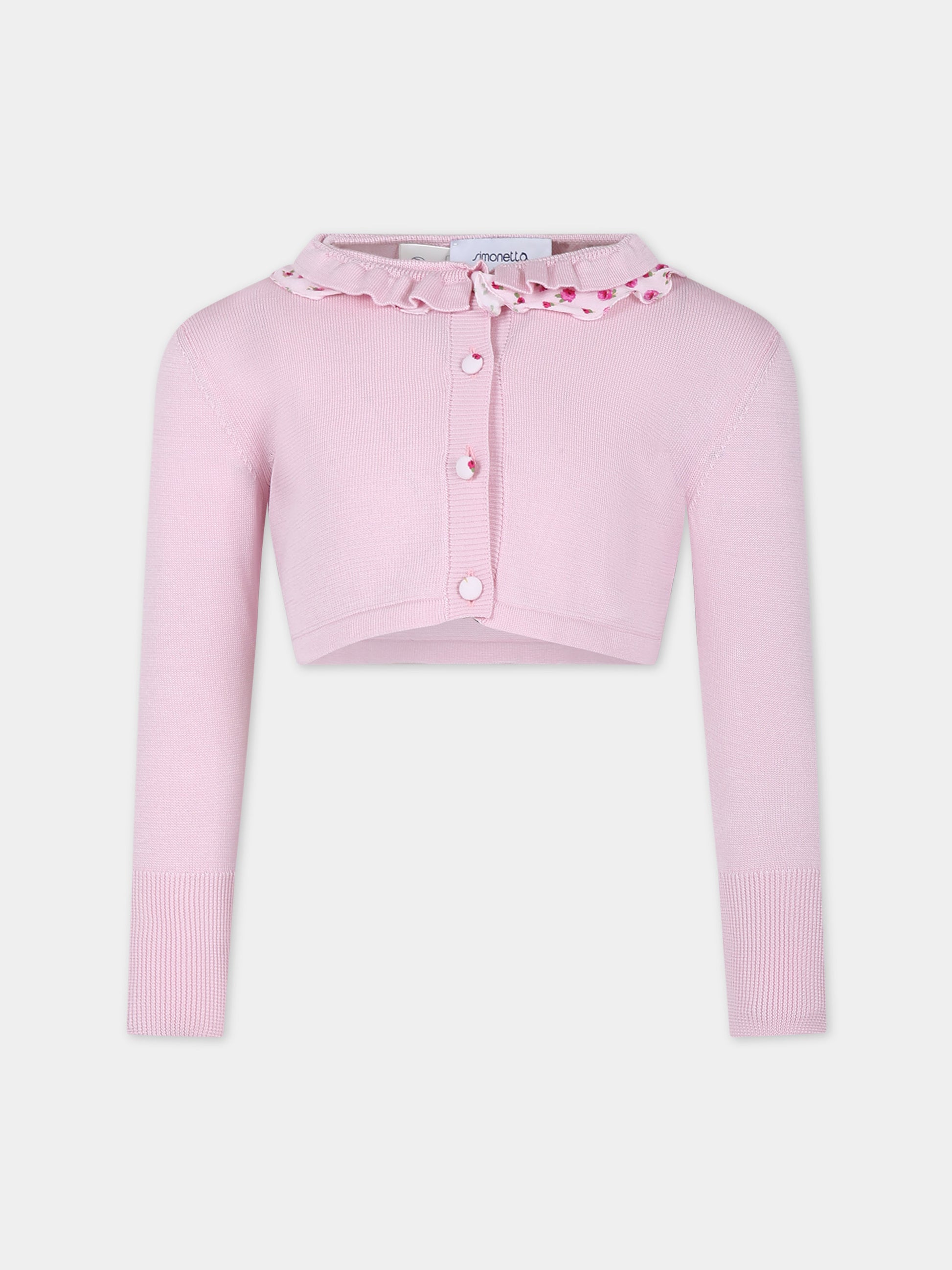 Cardigan rosa per bambian con stampa fiori,Simonetta,SU9A60 X0018 515