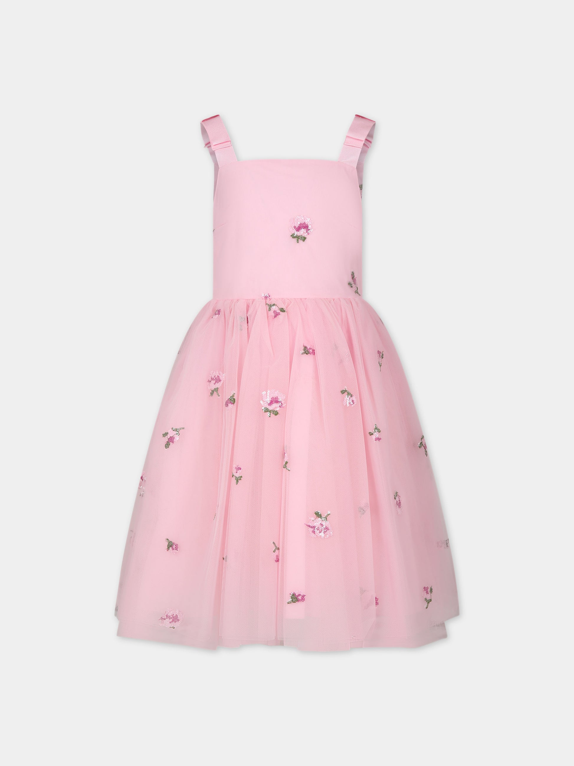 Vestito rosa per bambina con fiori,Simonetta,SU1B82 T0079 510