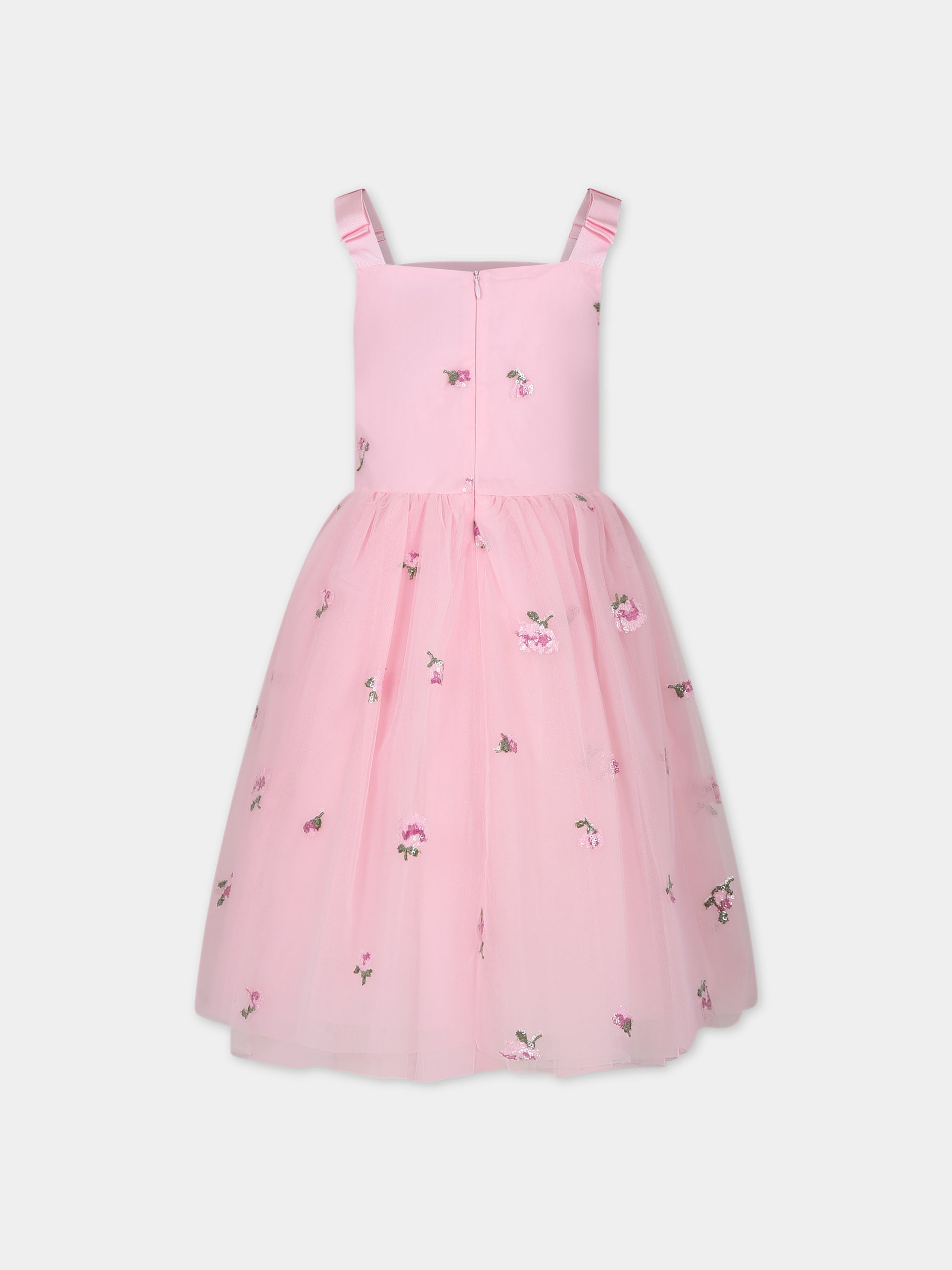 Vestito rosa per bambina con fiori,Simonetta,SU1B82 T0079 510