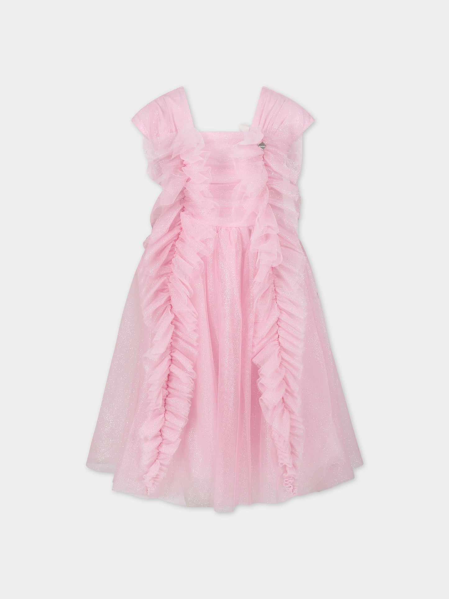 Vestito rosa per bambina in tulle e lurex,Monnalisa,71C910 3907 9075