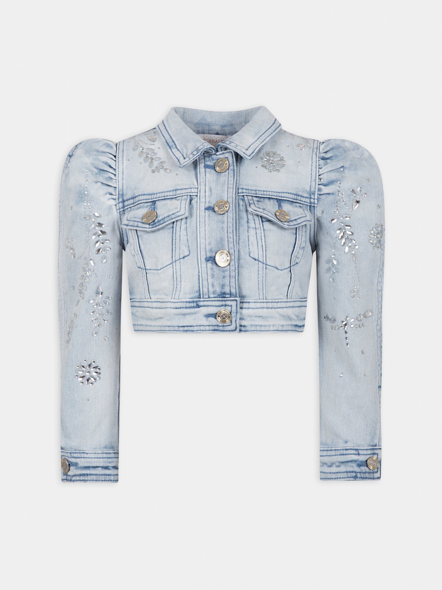 Giubbotto in denim per bambina con strass,Monnalisa,79C101 3051 0062