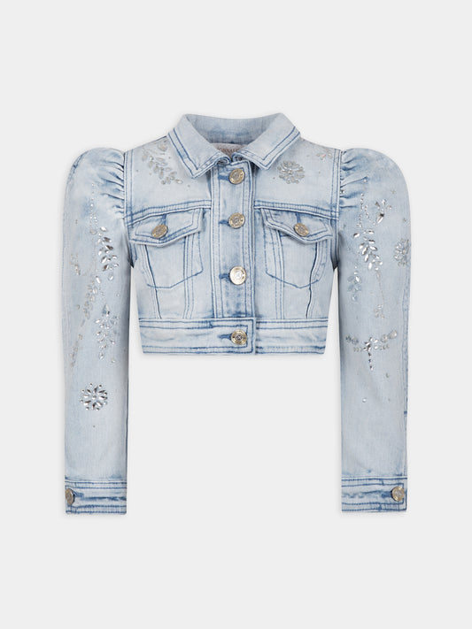 Giubbotto in denim per bambina con strass,Monnalisa,79C101 3051 0062