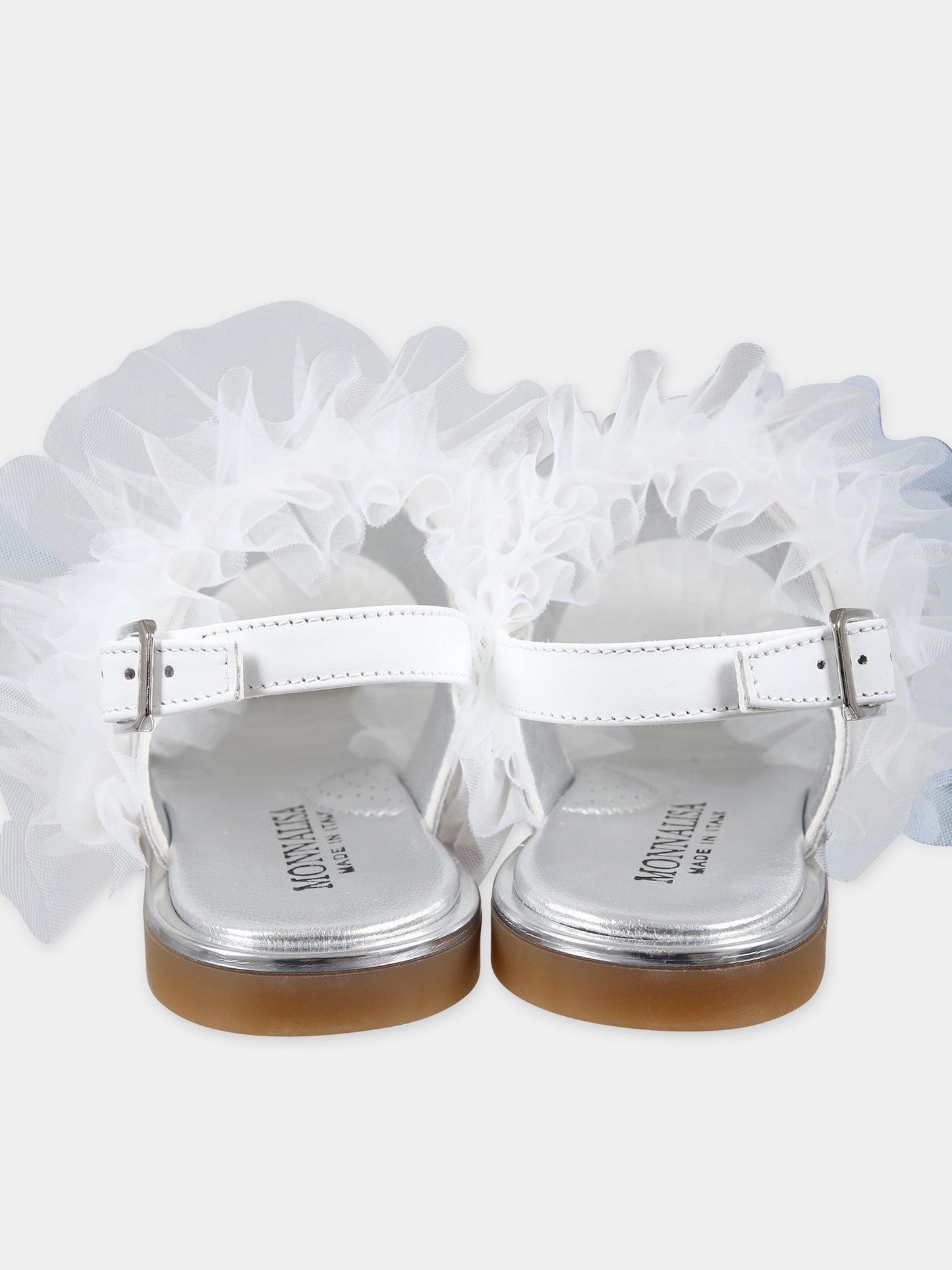 Sandali bianchi per bambina con tulle,Monnalisa,87C009 3744 0099