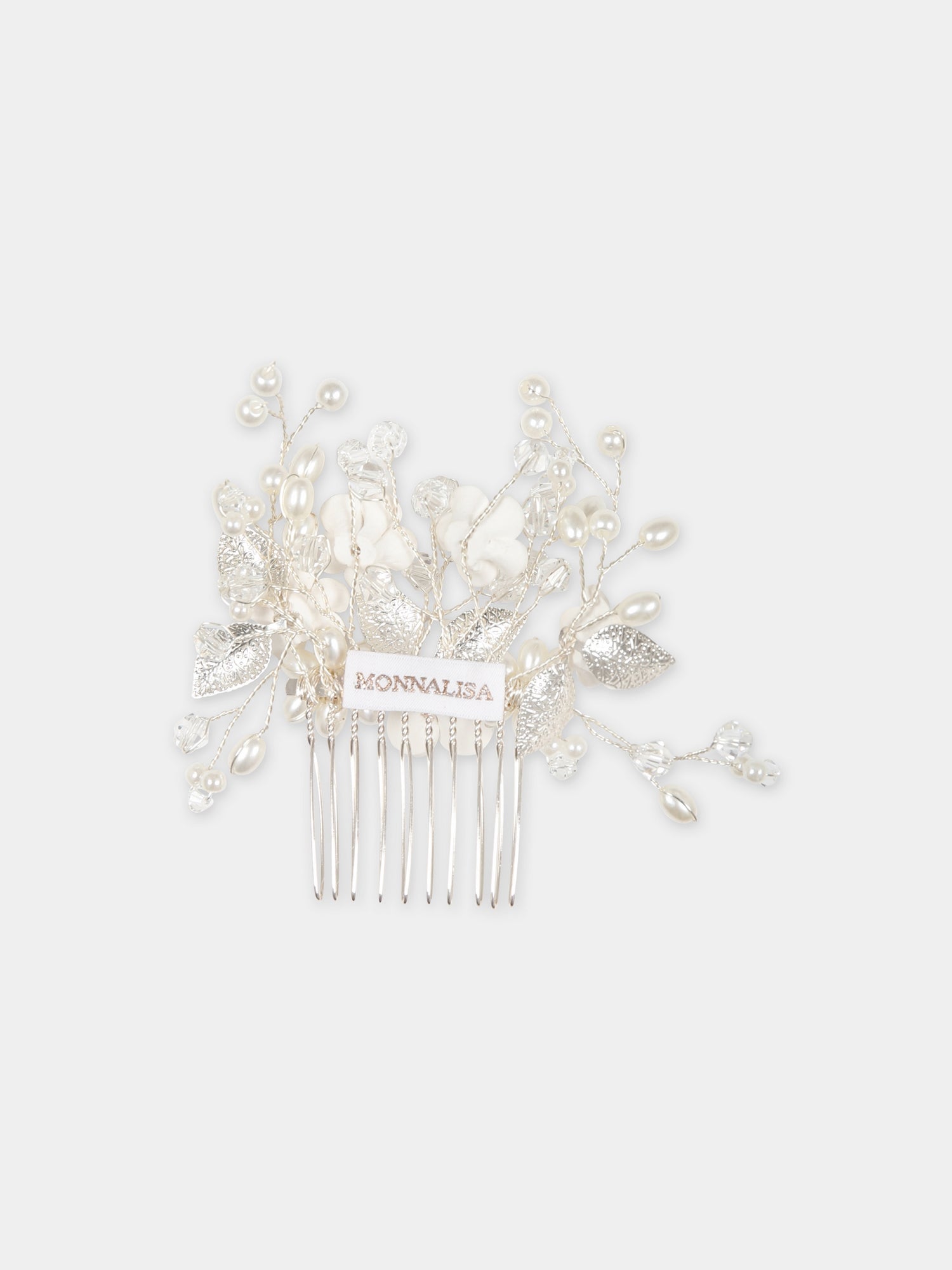 Fermaglio bianco per bambina con fiori,Monnalisa,79C007 3073 0001