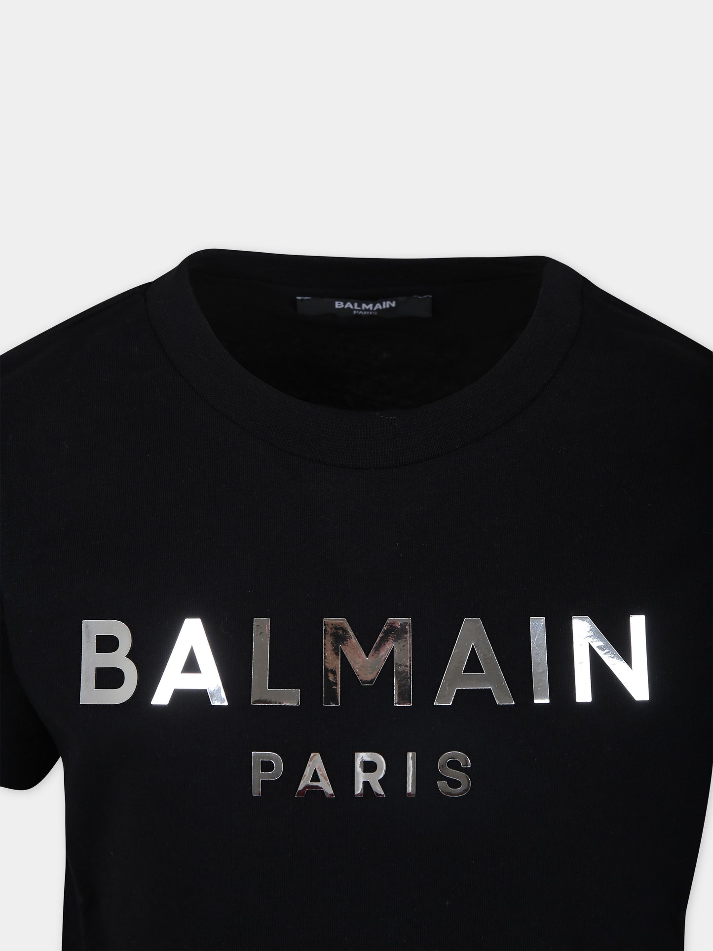 T-shirt nera per bambini con logo bianco,Balmain Kids,BU8Q91 Z0057 930AG