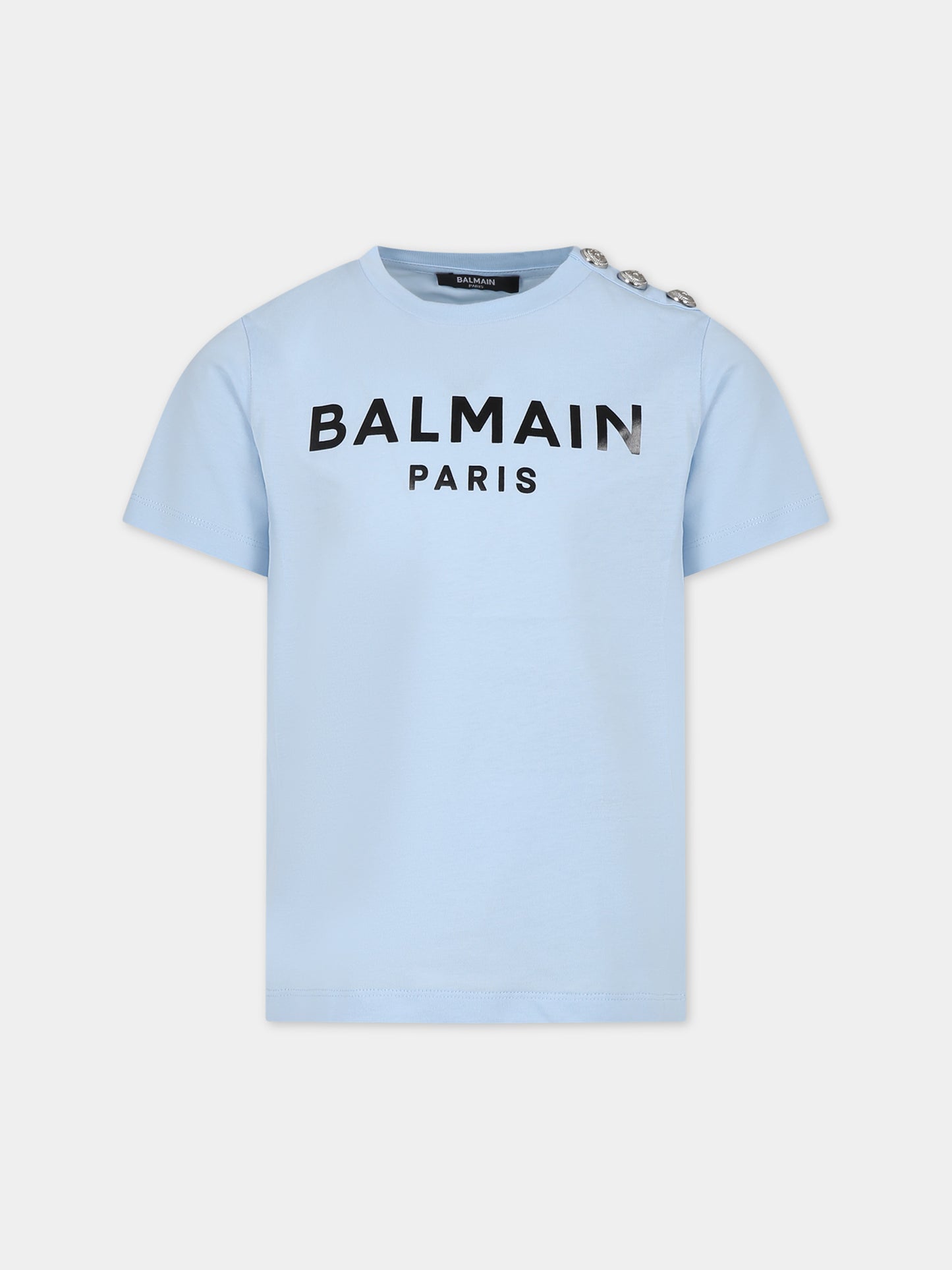 T-shirt celeste per bambini con logo,Balmain Kids,BU8P21 Z1751 684