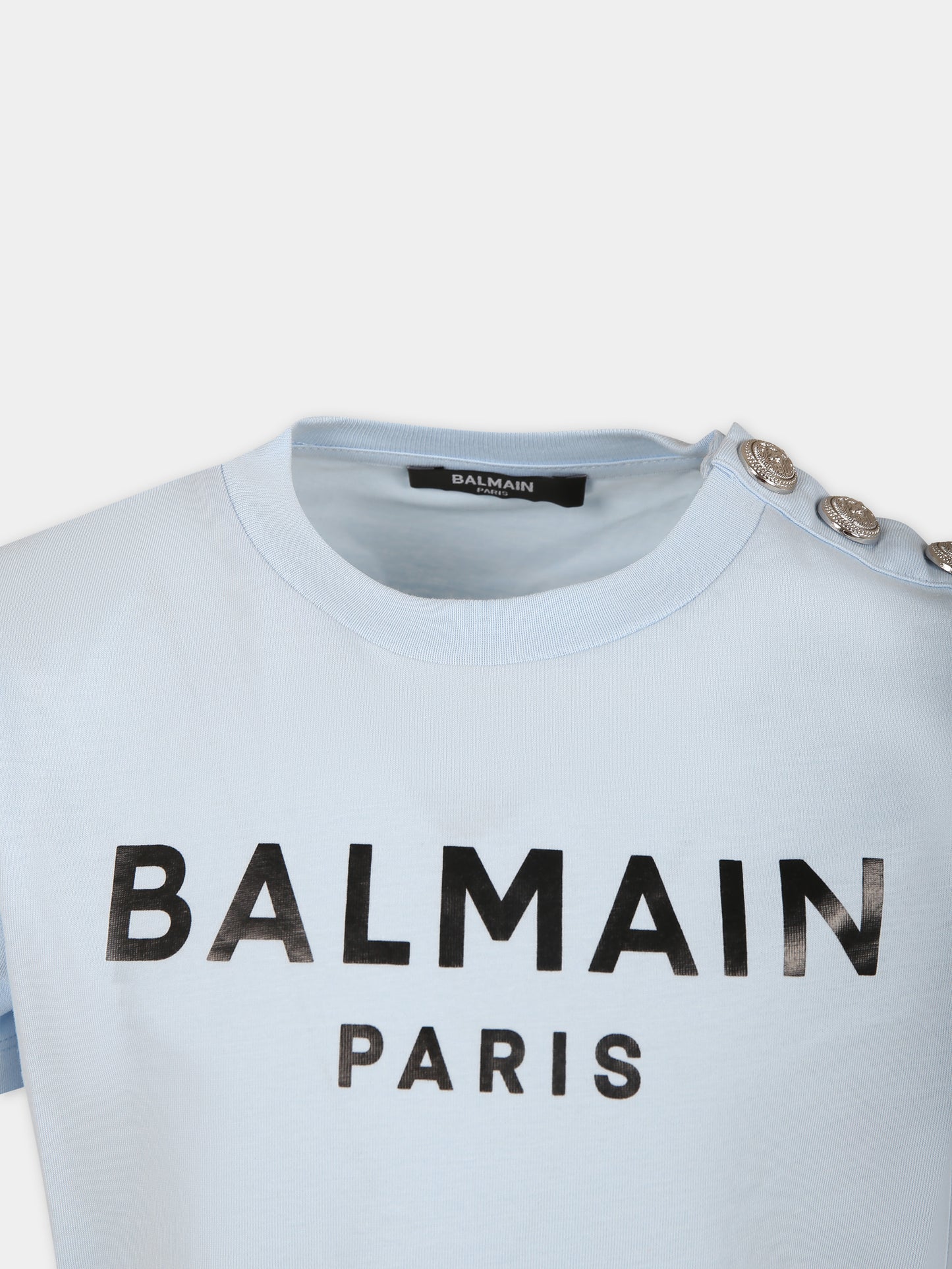 T-shirt celeste per bambini con logo,Balmain Kids,BU8P21 Z1751 684