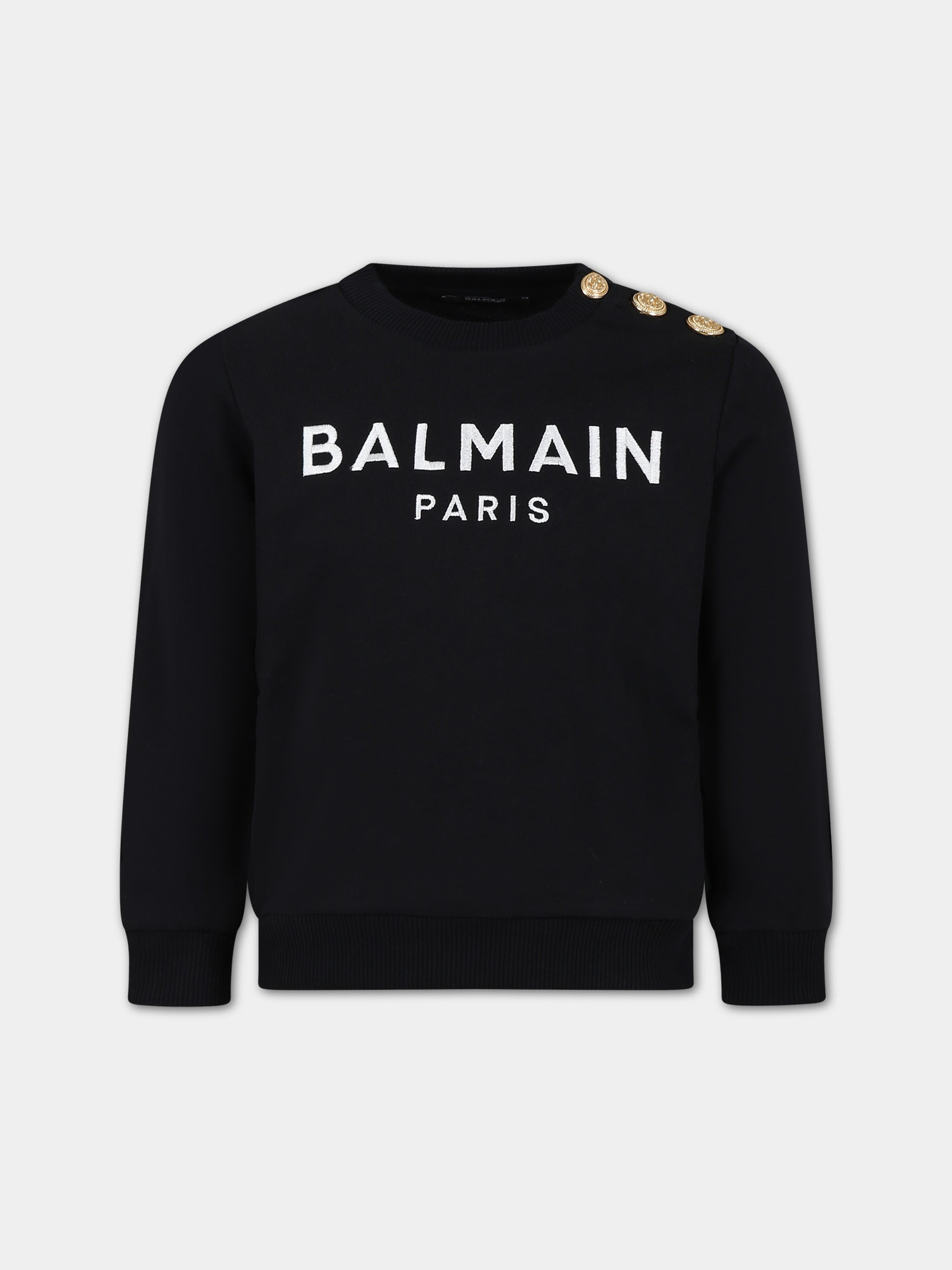 Felpa nera per bambina con logo,Balmain Kids,BU4A10 Z1753 930BC