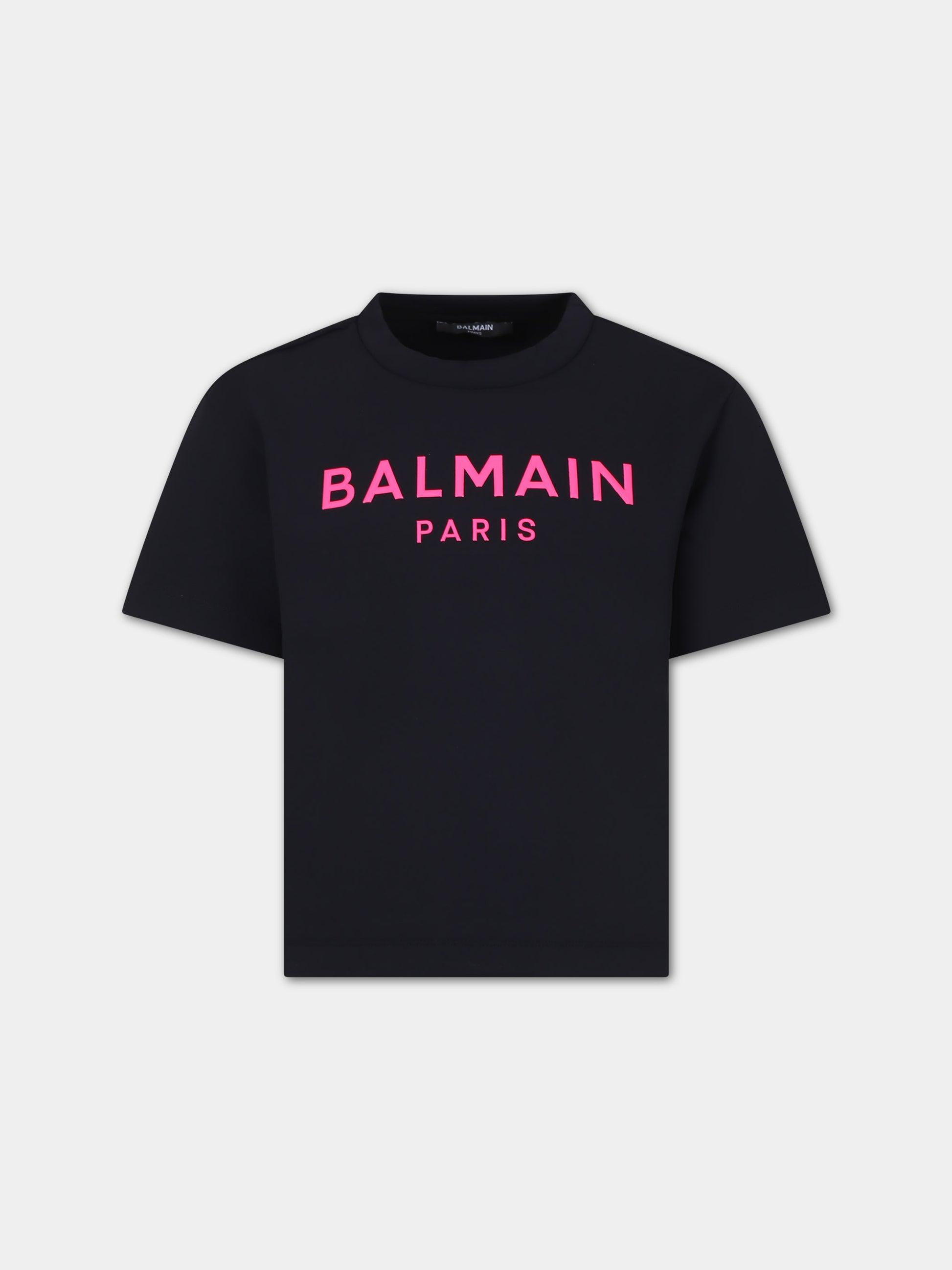 T-shirt nera per bambina con logo,Balmain Kids,BU4A91 Z1927 930FU