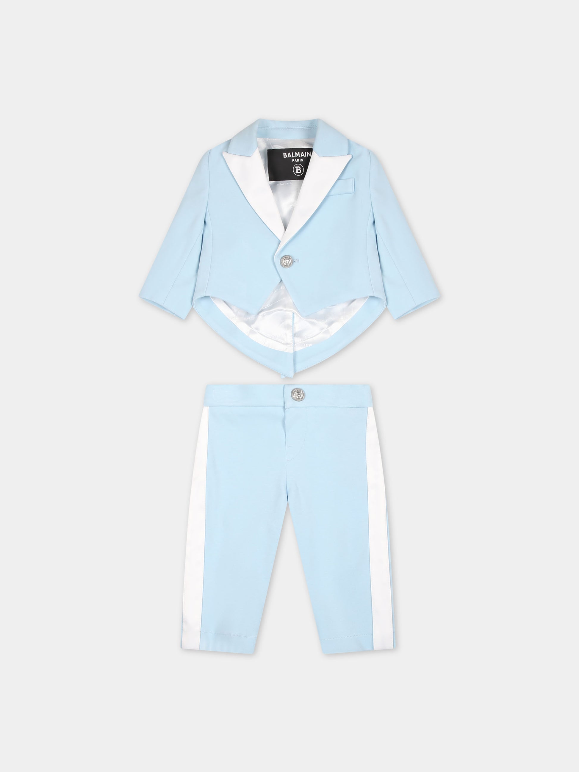 Completo elegante celeste per neonato con logo,Balmain Kids,BU3600 J0371 684AG