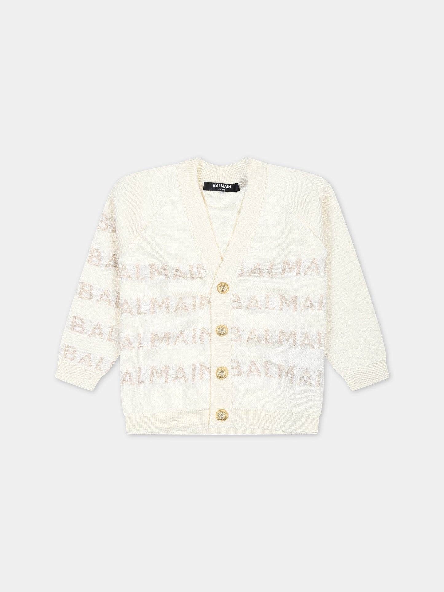 Cardigan avorio per neonata con logo,Balmain Kids,BU9500 X0068 102OR