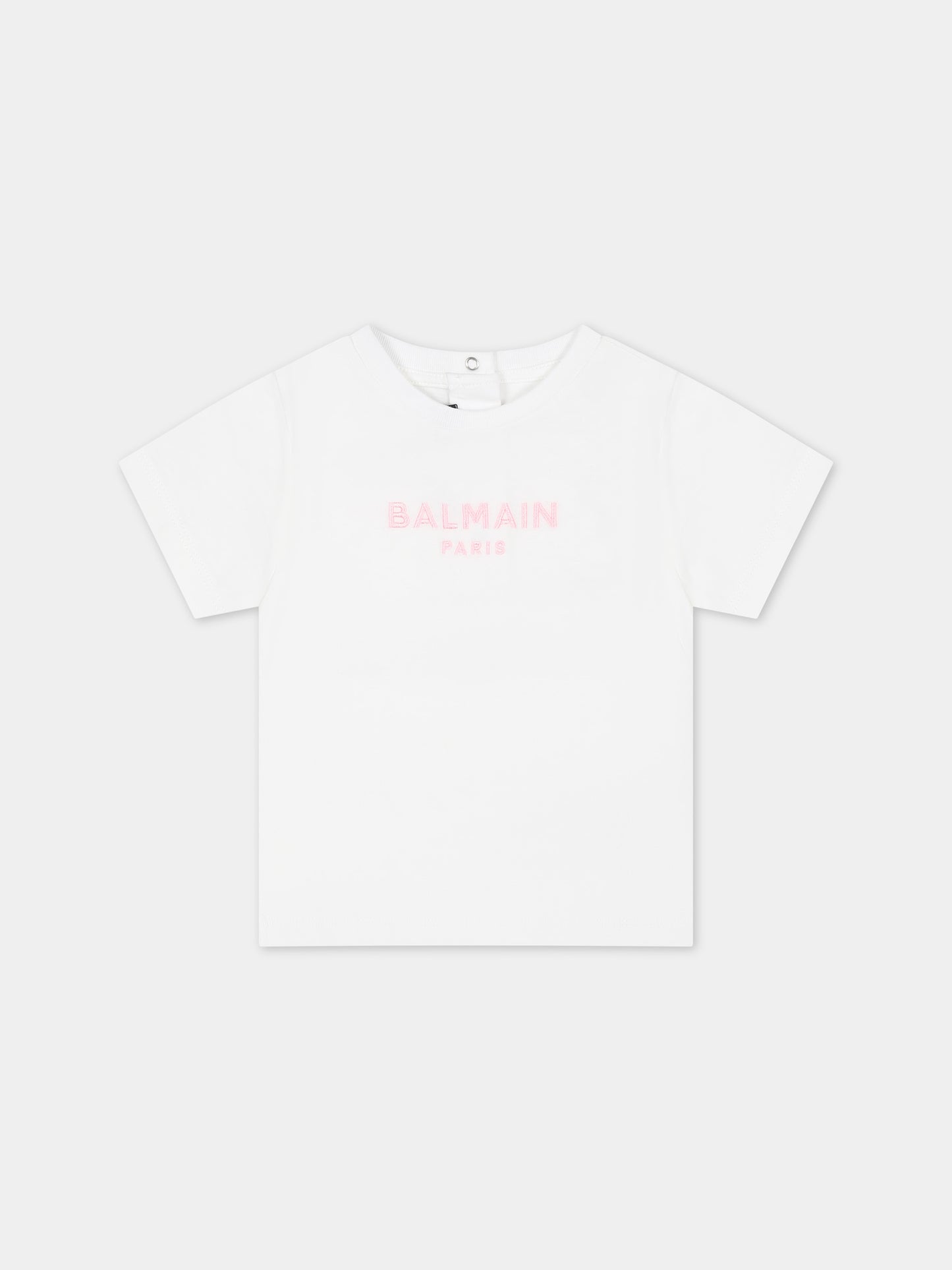 T-shirt bianca per neonata con logo,Balmain Kids,BU8011 Z1751 100