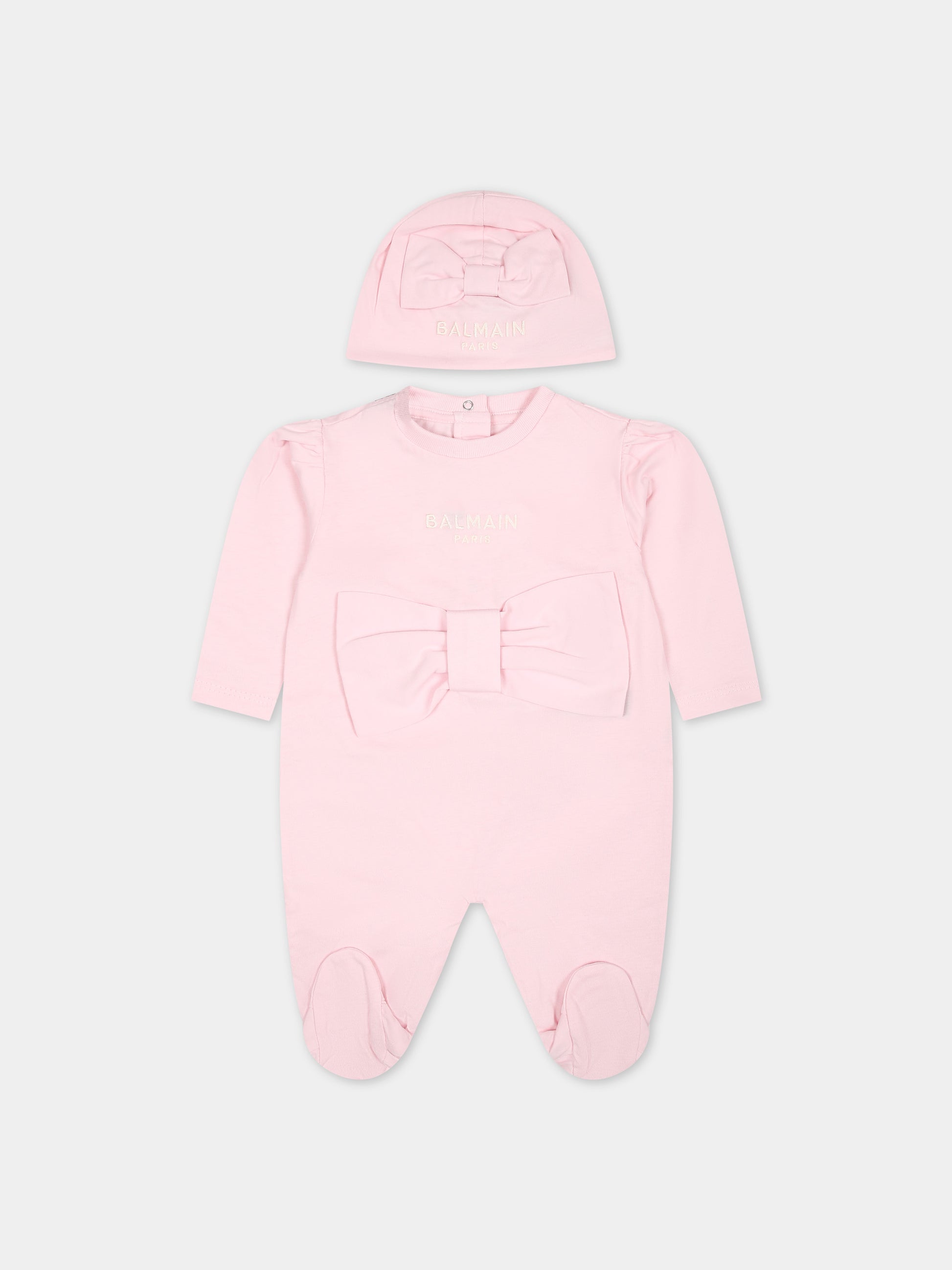 Tutina rosa per neonata con logo,Balmain Kids,BUB00A Z1751 540