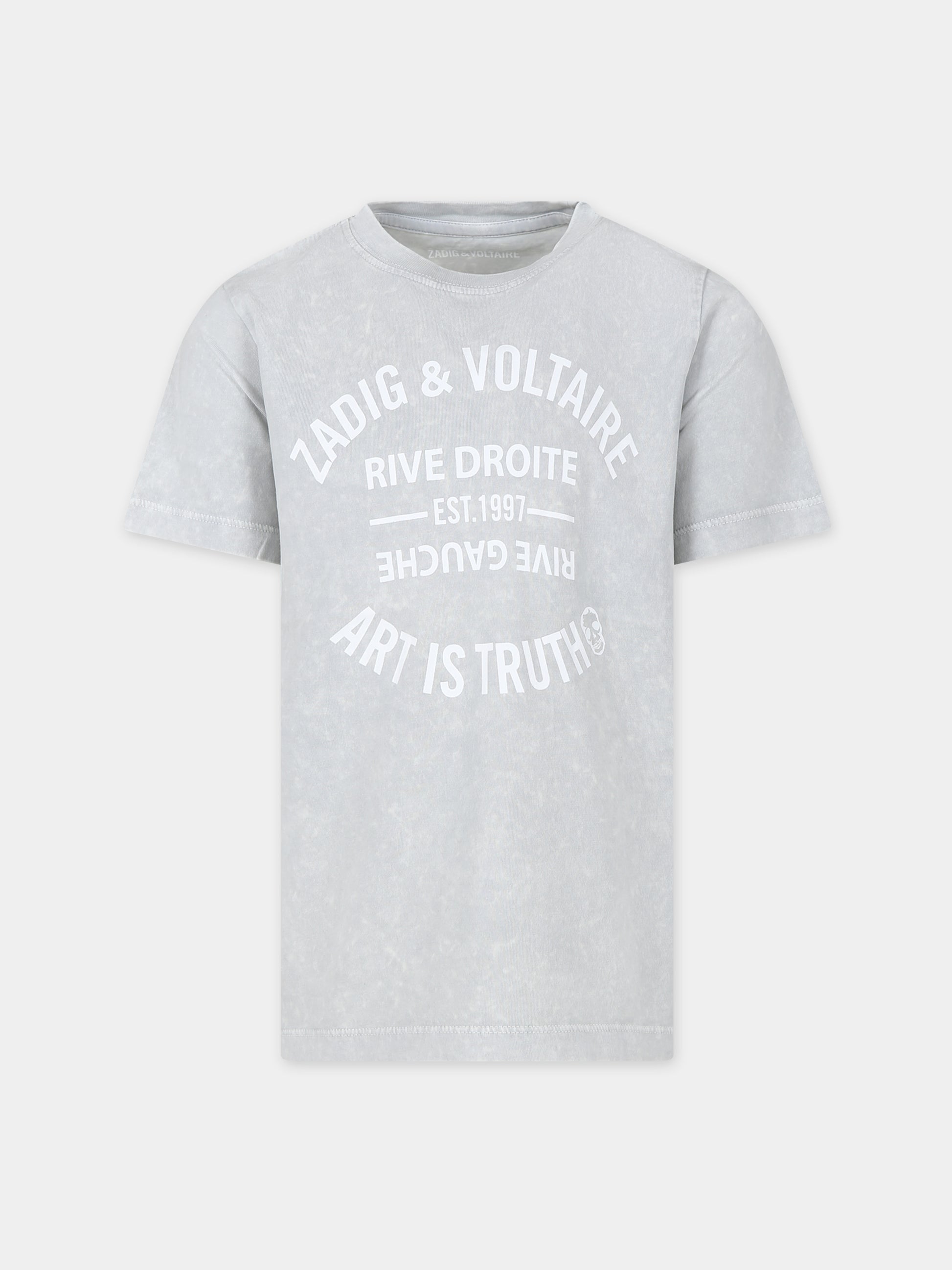 T-shirt grigia per bambino con logo,Zadig & Voltaire Kids,X60089 002