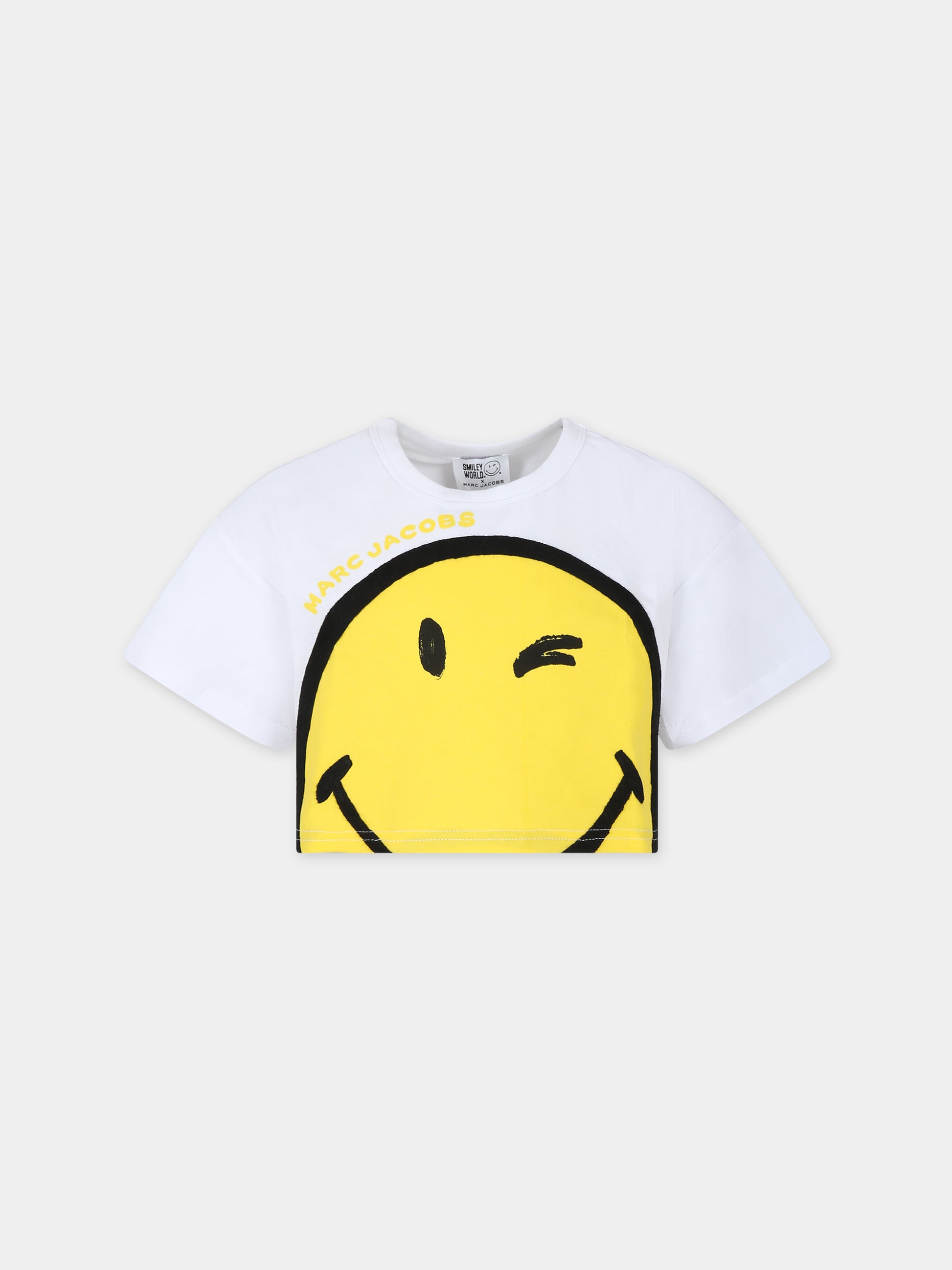 T-shirt bianca per bambina con smiley e logo,Marc Jacobs,W60117 10P