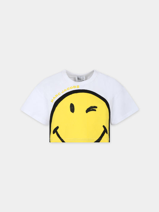 T-shirt bianca per bambina con smiley e logo,Marc Jacobs,W60117 10P