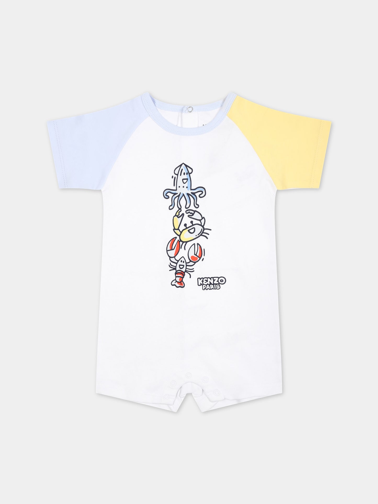 Pagliaccetto bianco per neonato con animali marini e logo,Kenzo Kids,K60061 10P