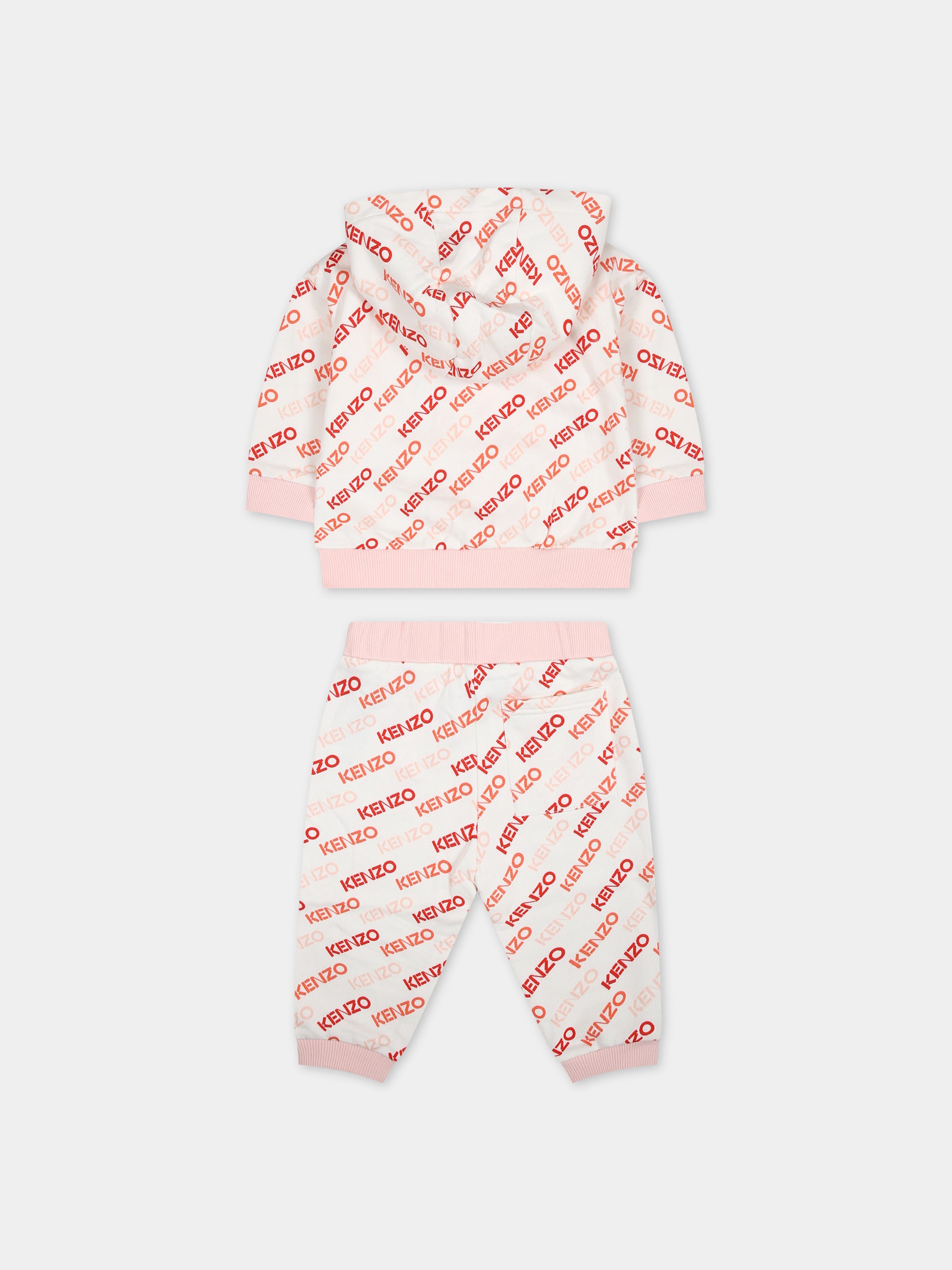 Completo bianco per neonata con logo all-over,Kenzo Kids,K60099 12P