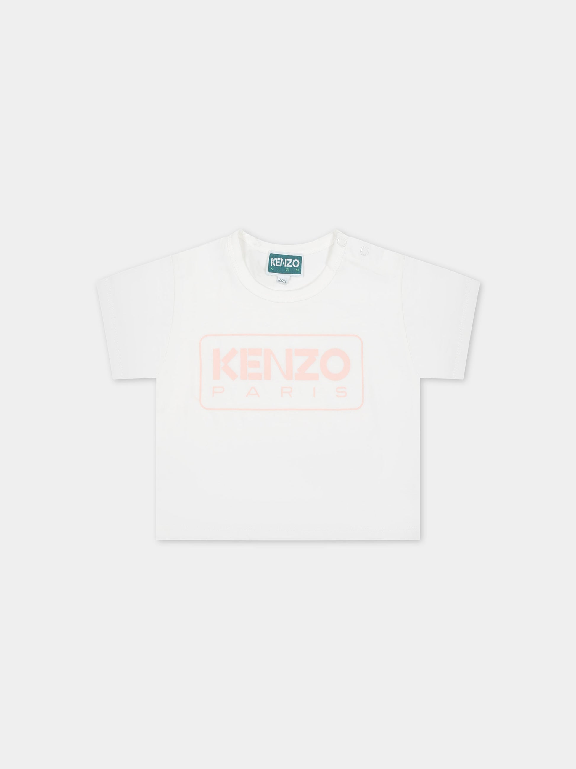 T-shirt bianca per neonata con logo,Kenzo Kids,K60129 12P