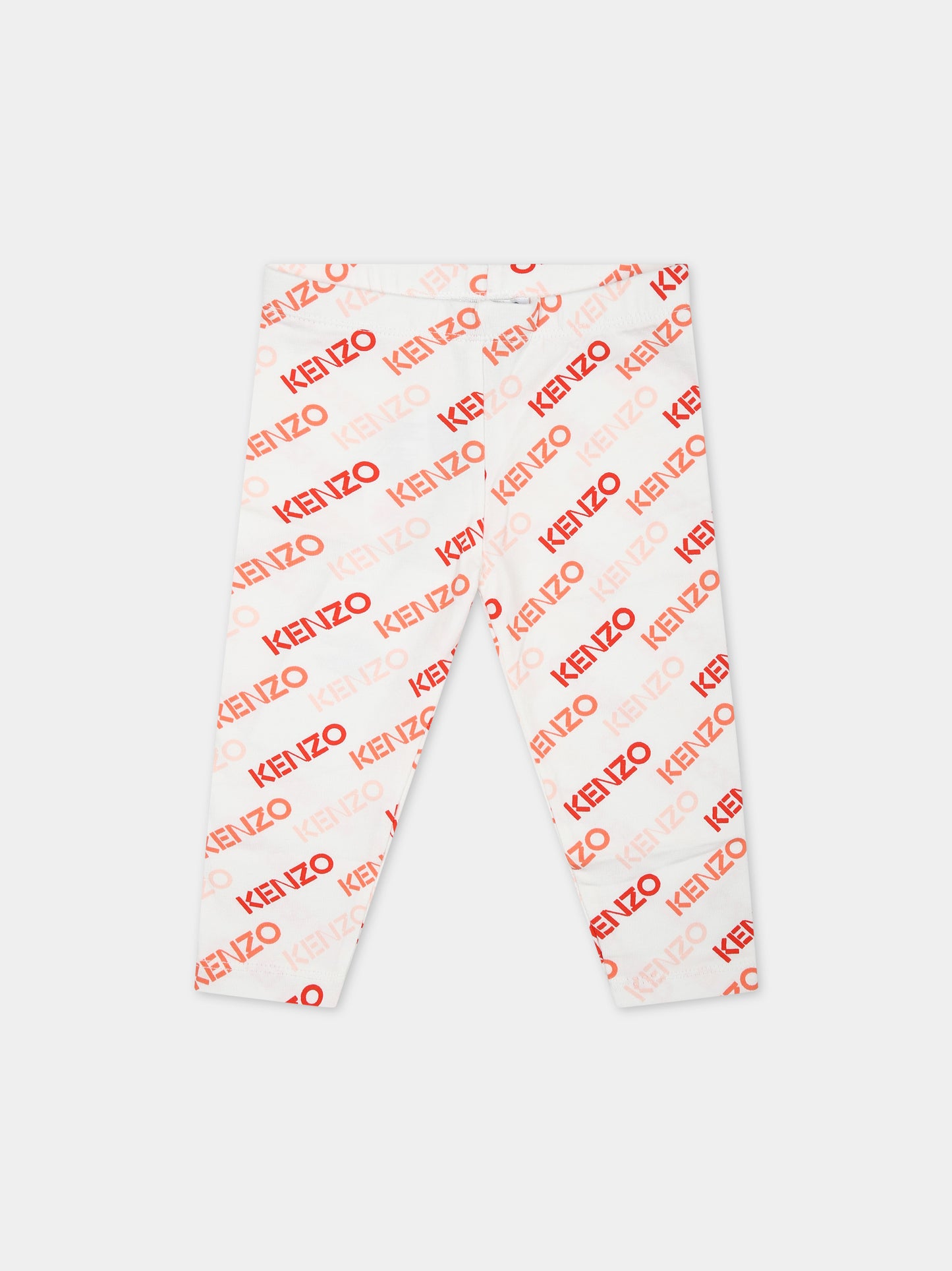 Leggins bianco per neonata con logo all-over,Kenzo Kids,K60106 12P