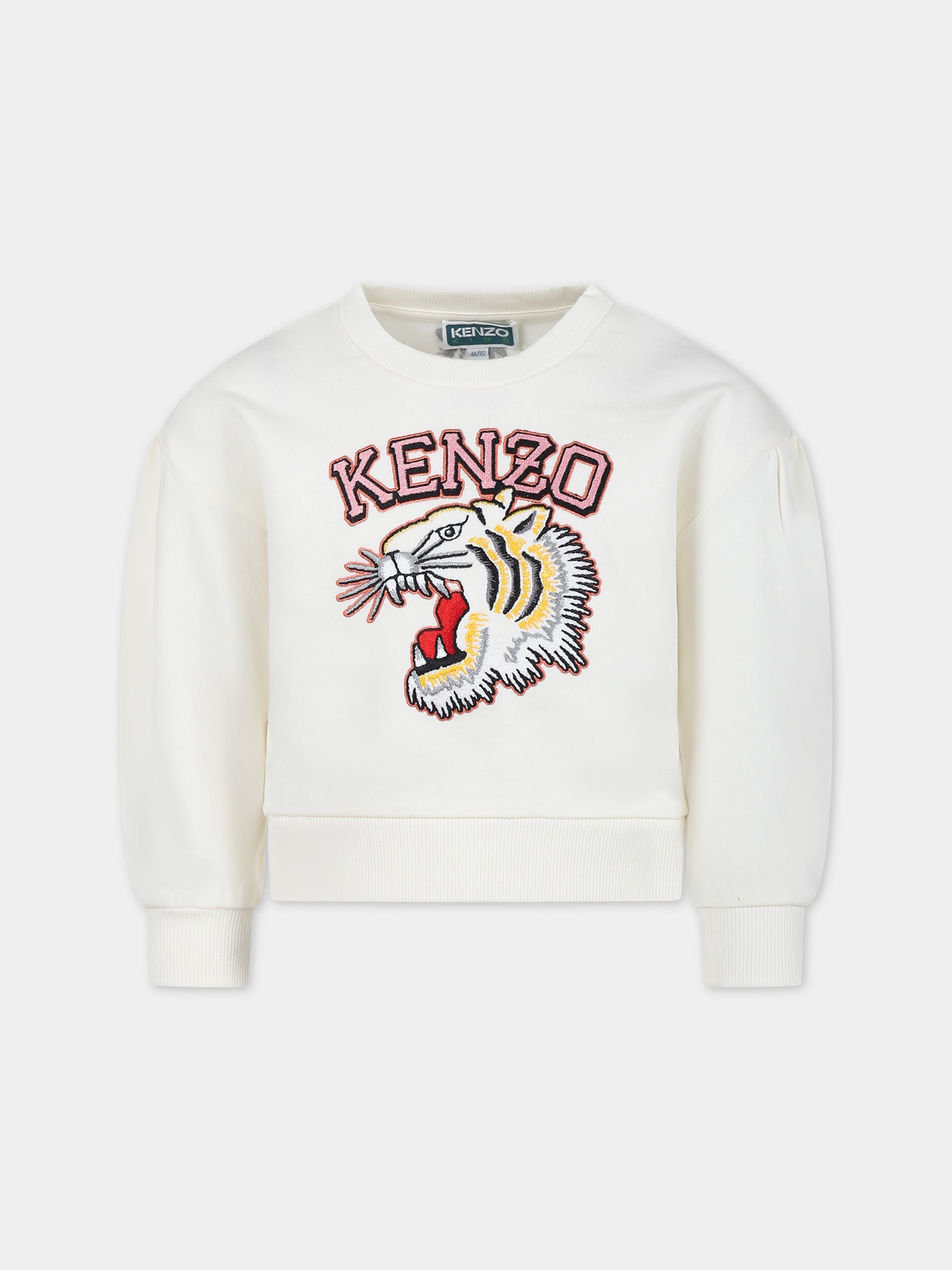 Felpa avorio per bambina con iconica tigre e logo,Kenzo Kids,K60239 12P