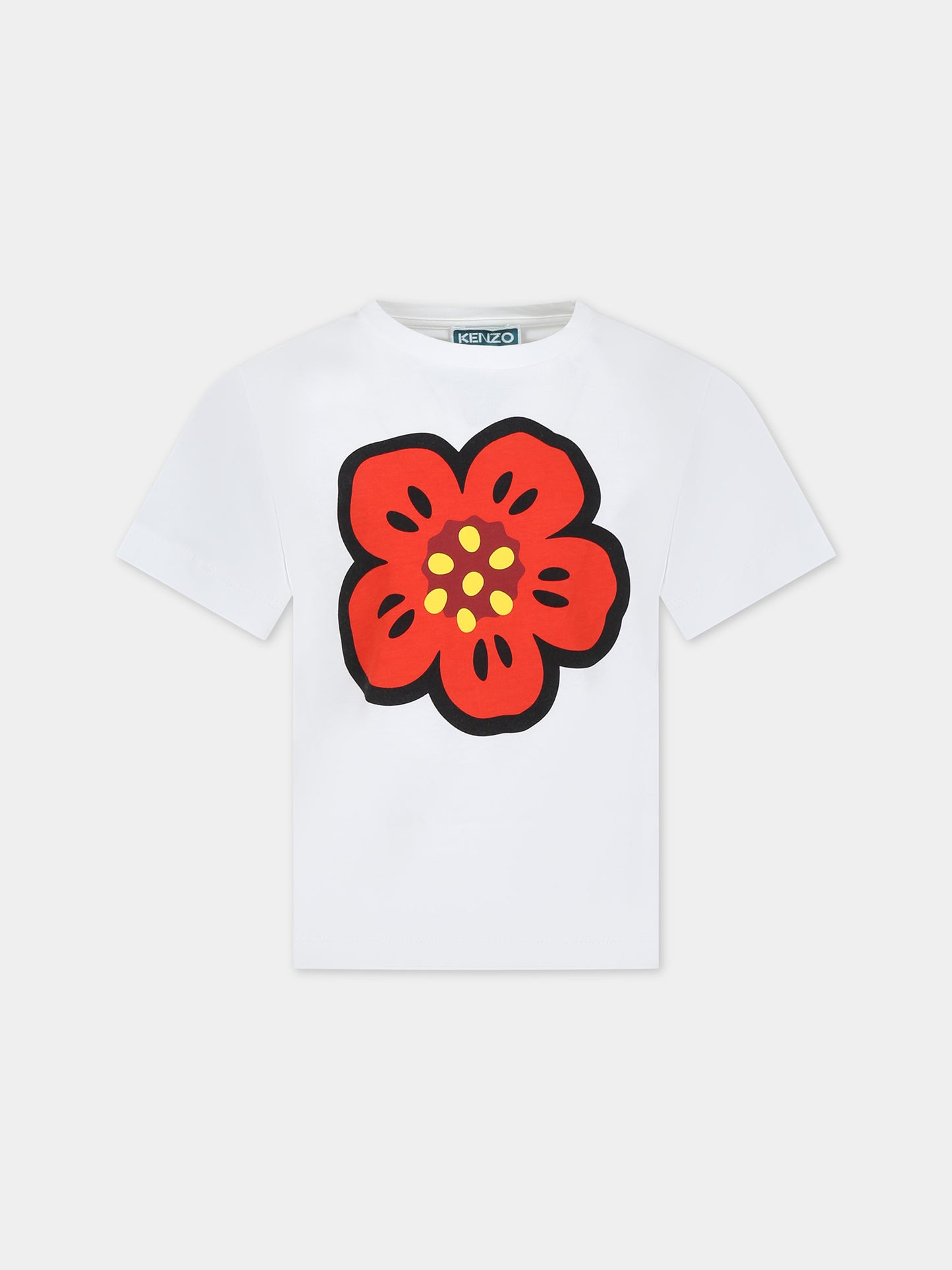 T-shirt bianca per bambina con fiore,Kenzo Kids,K60383 12P