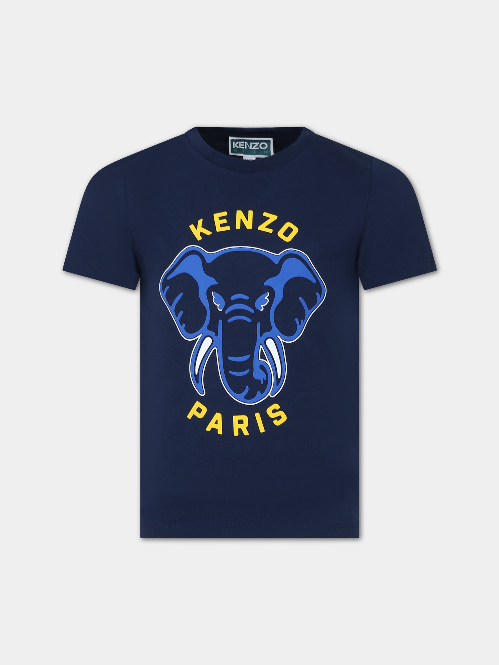 T-shirt blu per bambino con stampa e logo,Kenzo Kids,K60357 84A