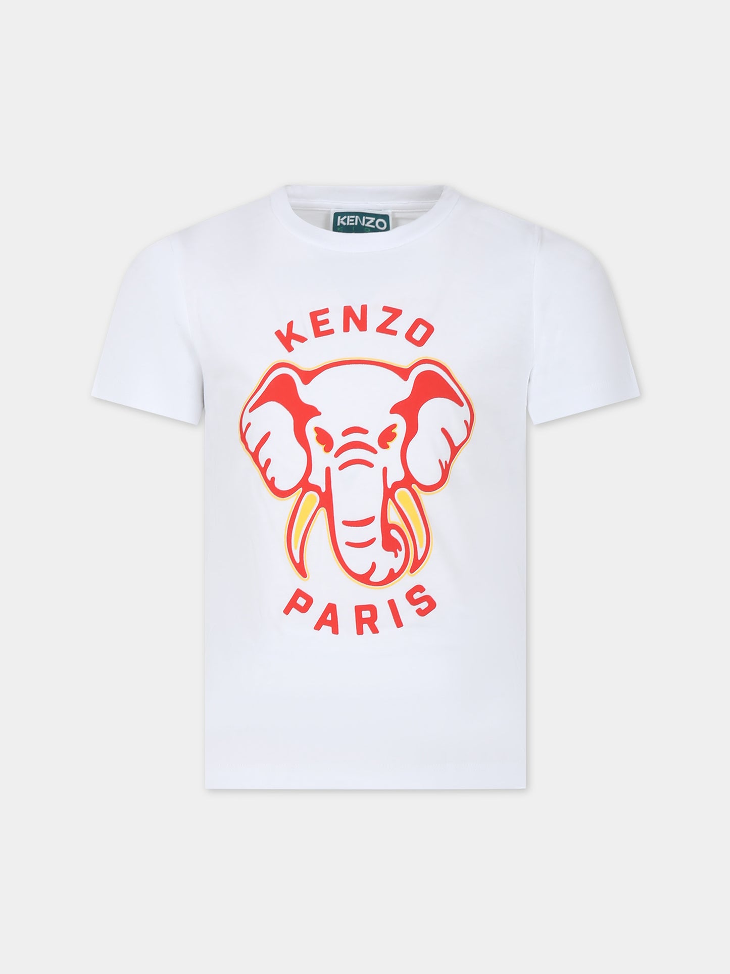 T-shirt bianca per bambino con iconico elefante,Kenzo Kids,K60357 10P