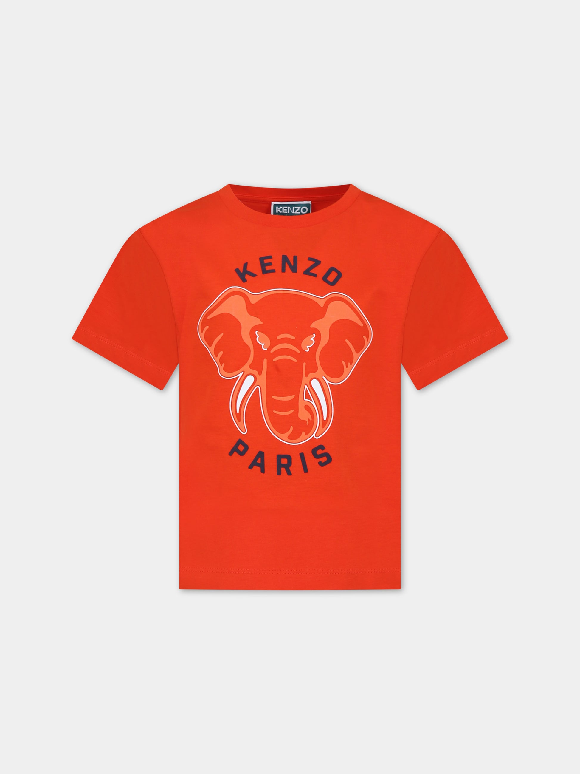 T-shirt arancione per bambino con elefante,Kenzo Kids,K60261 99A
