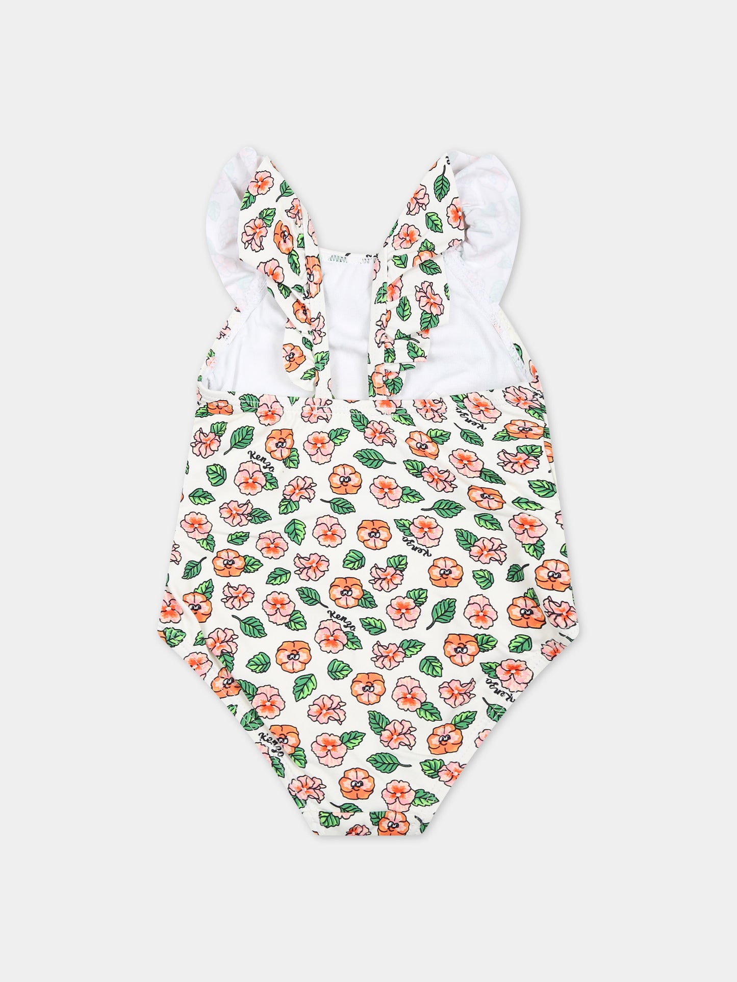Costume intero bianco per neonata con stampa floreale,Kenzo Kids,K60098 12P