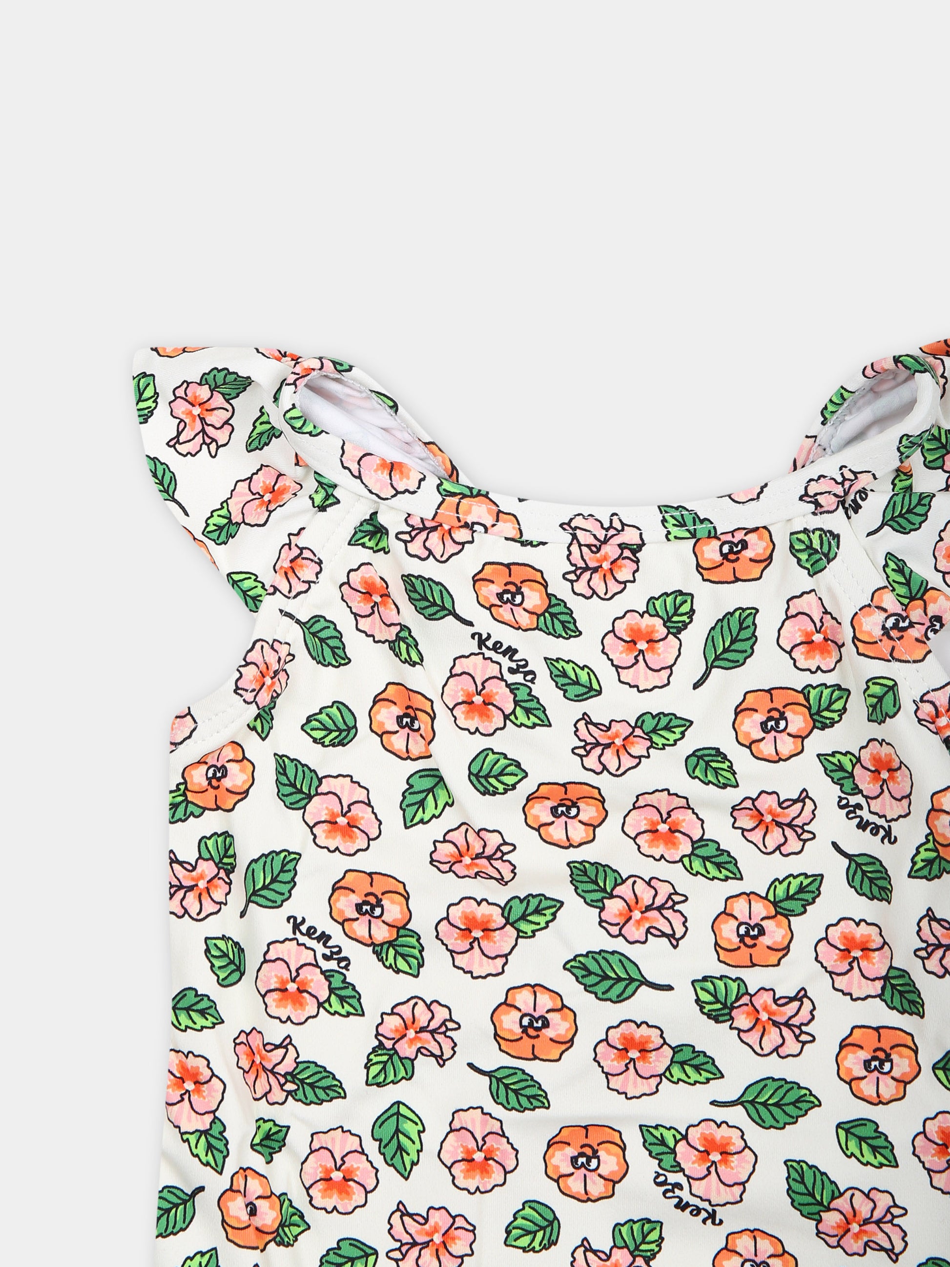 Costume intero bianco per neonata con stampa floreale,Kenzo Kids,K60098 12P