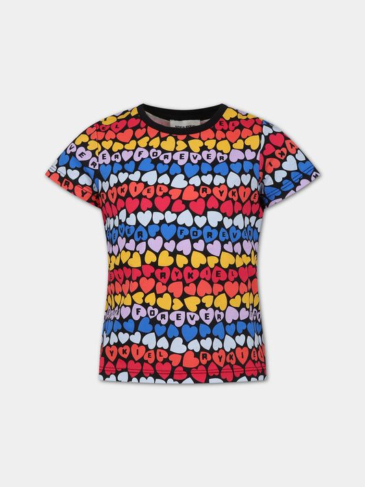 T-shirt multicolor per bambina con cuori e logo,Sonia Rykiel Paris,A00185 Z41