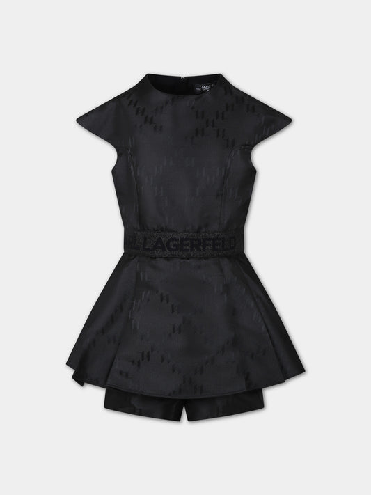 Vestito nero per bambina con stampa grafica K/IKoniK all-over,Karl Lagerfeld Kids,Z30088 09B
