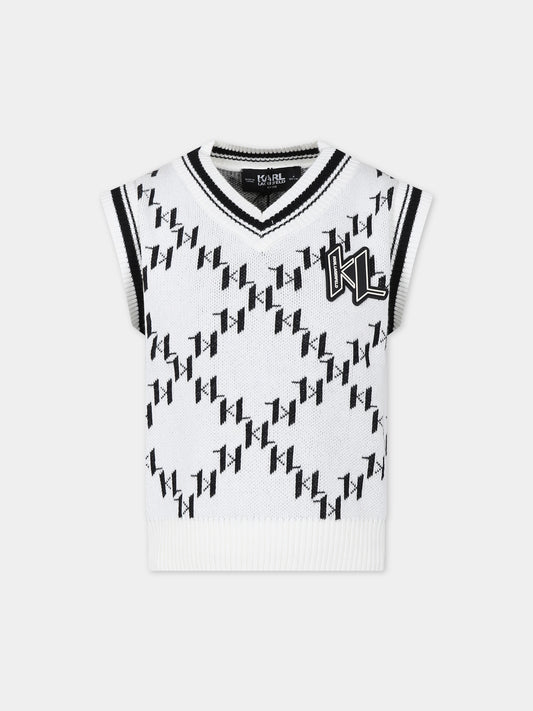 Gilet bianco con stampa grafica K/IKonik all-over,Karl Lagerfeld Kids,Z30057 N70