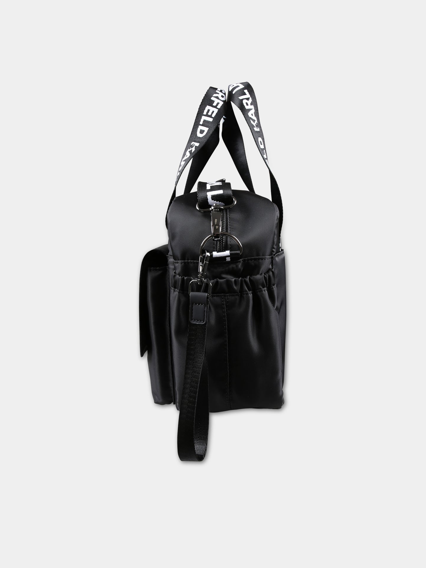 Borsa mamma nera per neonati con stampa Karl e Choupette,Karl Lagerfeld Kids,Z30167 09B