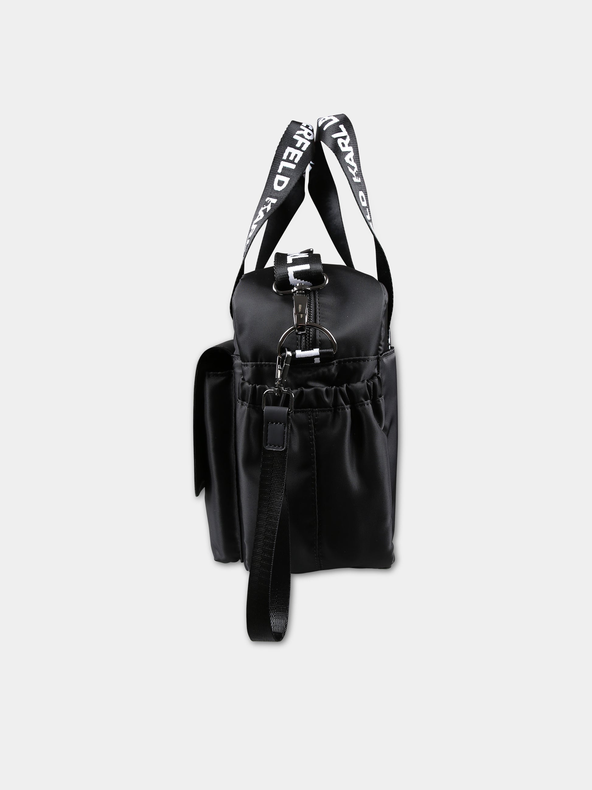 Borsa mamma nera per neonati con stampa Karl e Choupette,Karl Lagerfeld Kids,Z30167 09B