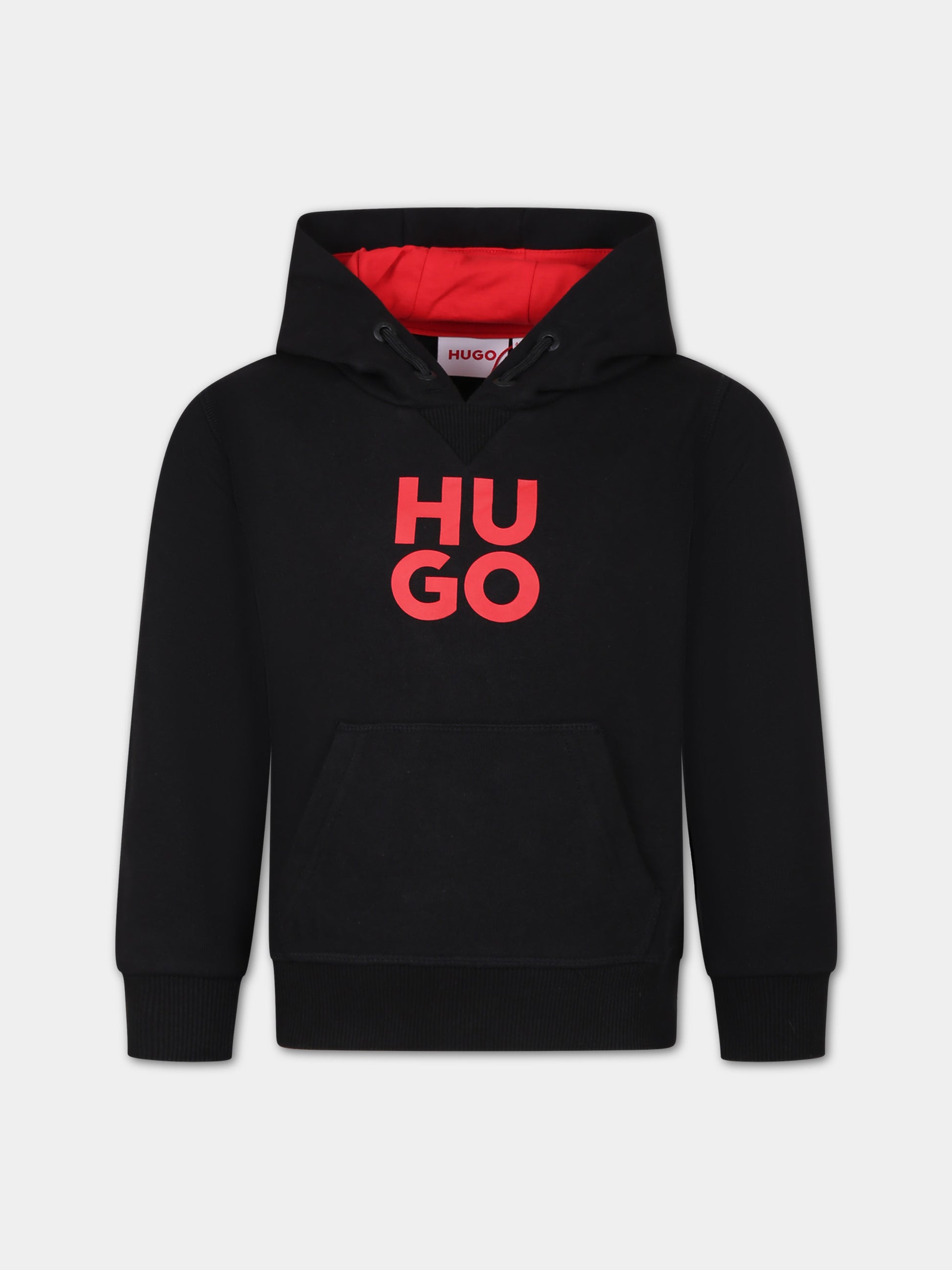 Felpa nera con cappuccio per bambino e logo,Hugo,G00022 09B